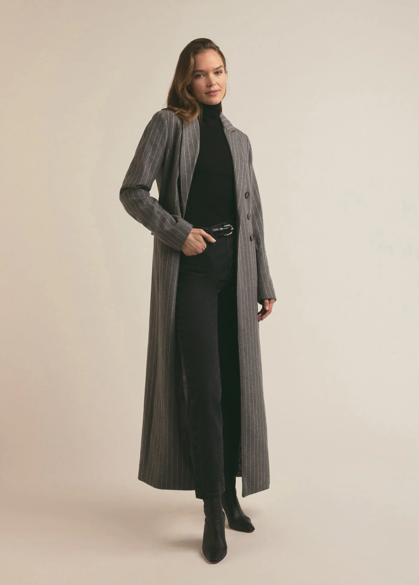The Simon Coat | Grey White Pinstripe - Image 3