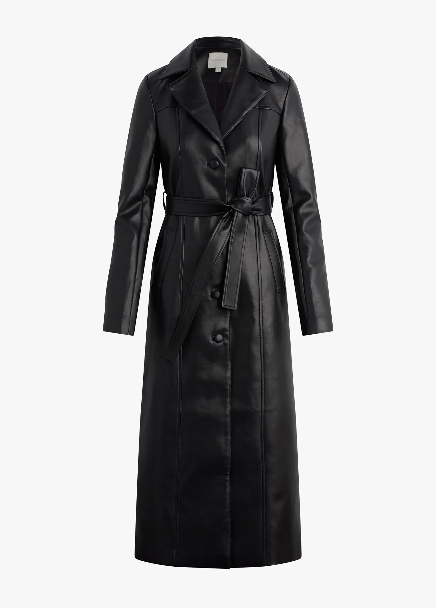 Vegan Leather Belted Coat | Black - Image 7
