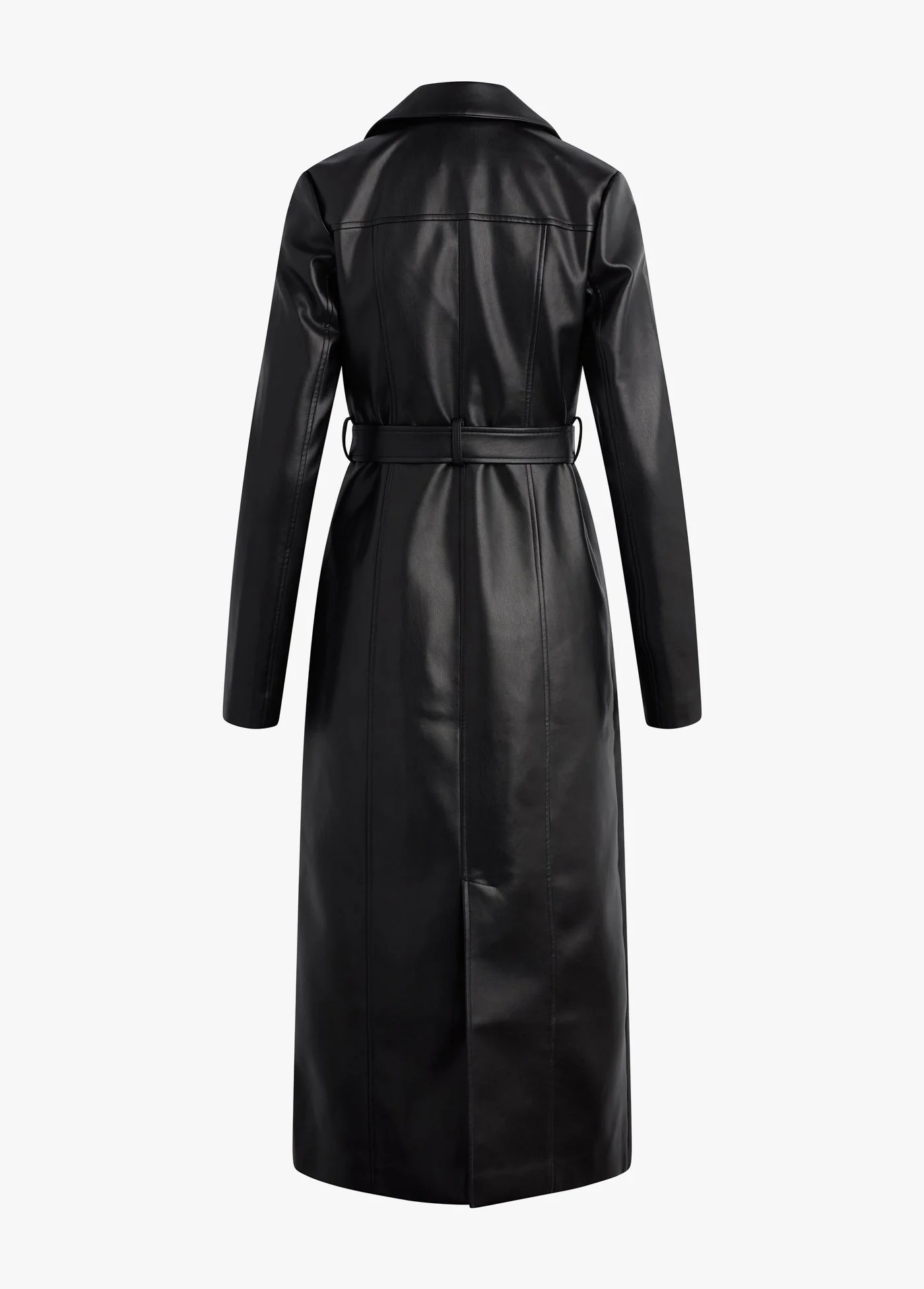 Vegan Leather Belted Coat | Black - Image 8
