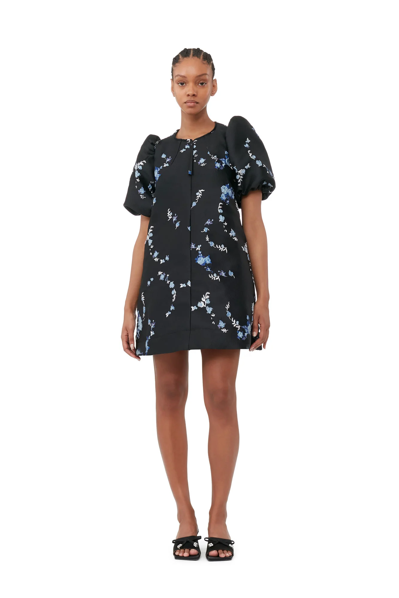 3D Jacquard A-Line Mini Dress | Black/Blue - Image 3