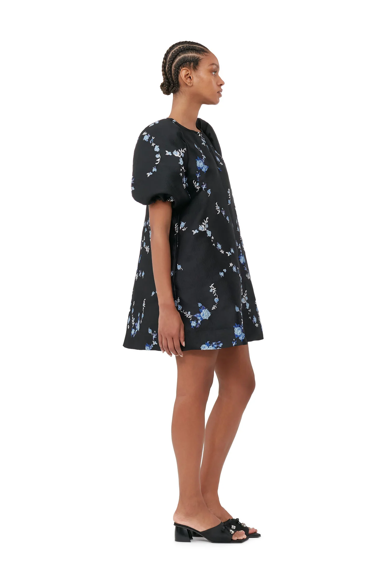 3D Jacquard A-Line Mini Dress | Black/Blue - Image 4