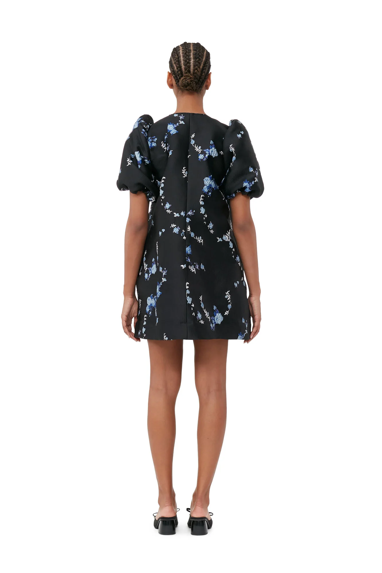 3D Jacquard A-Line Mini Dress | Black/Blue - Image 5