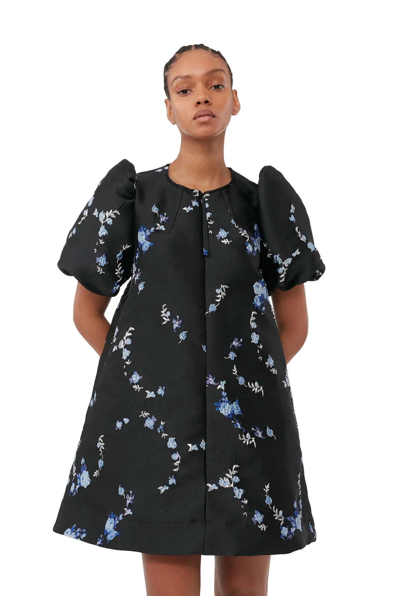 3D Jacquard A-Line Mini Dress | Black/Blue - Image 6