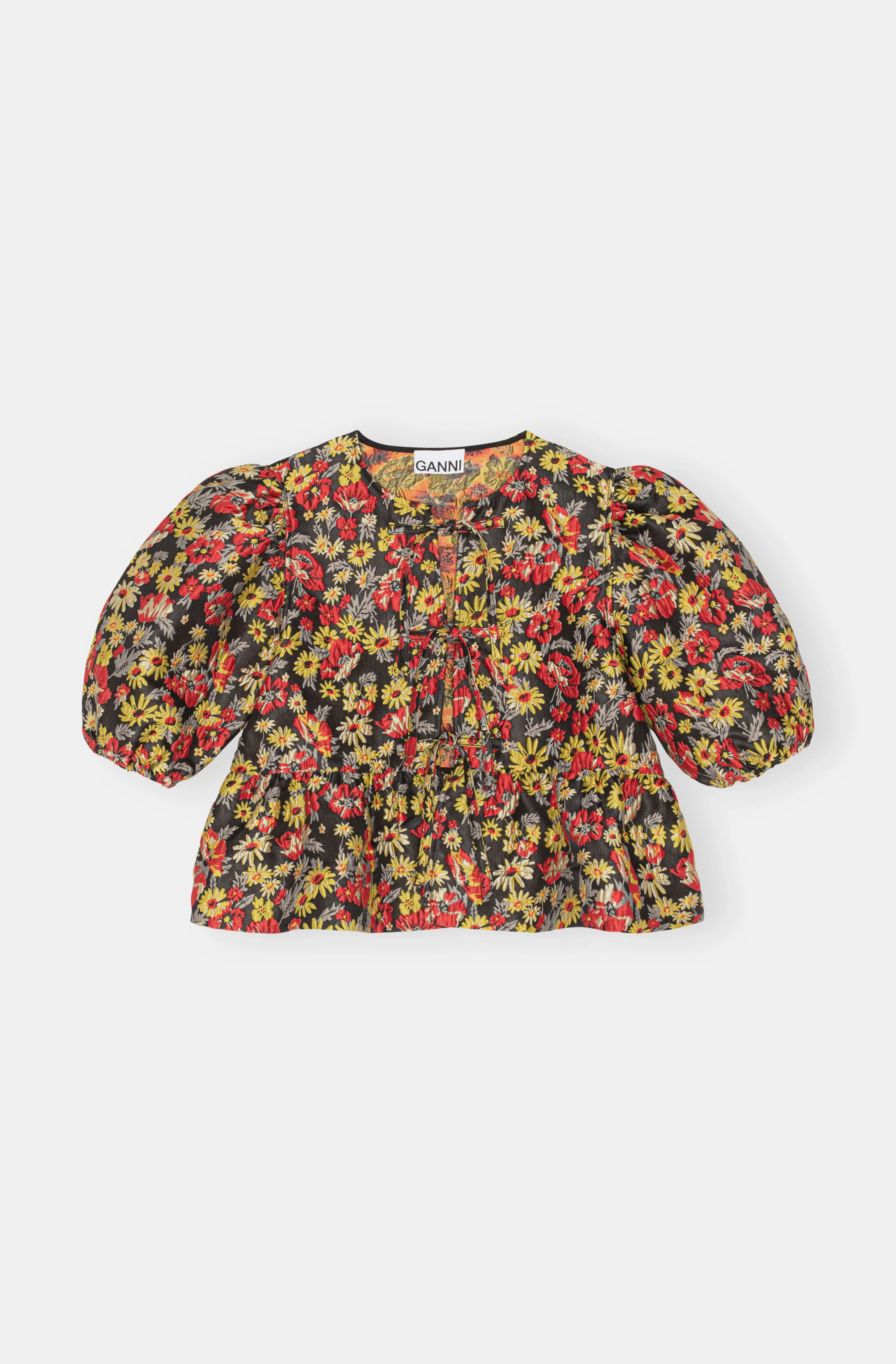 3D Jacquard Peplum Blouse | Meadow Black