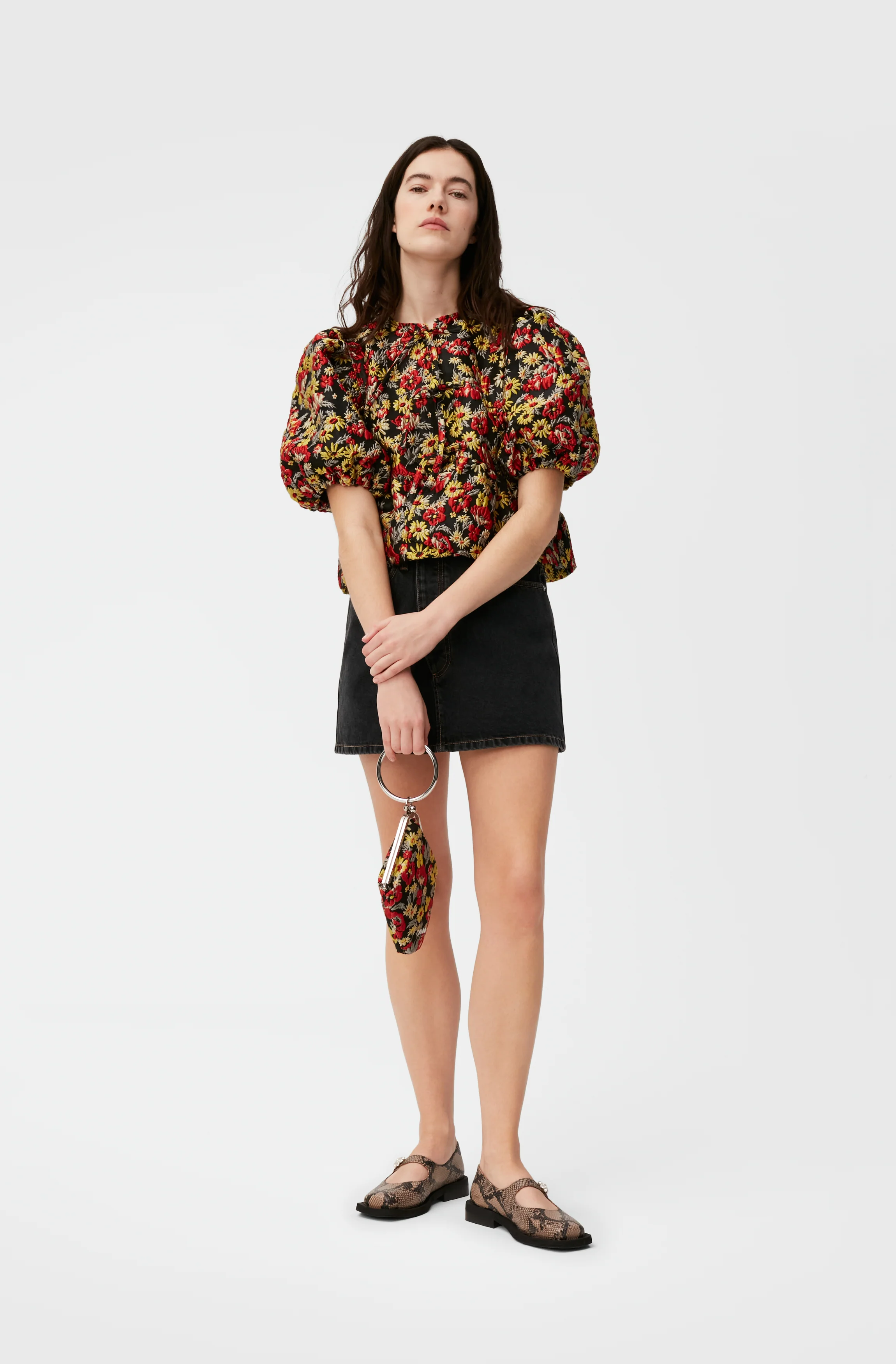 3D Jacquard Peplum Blouse | Meadow Black - Image 4