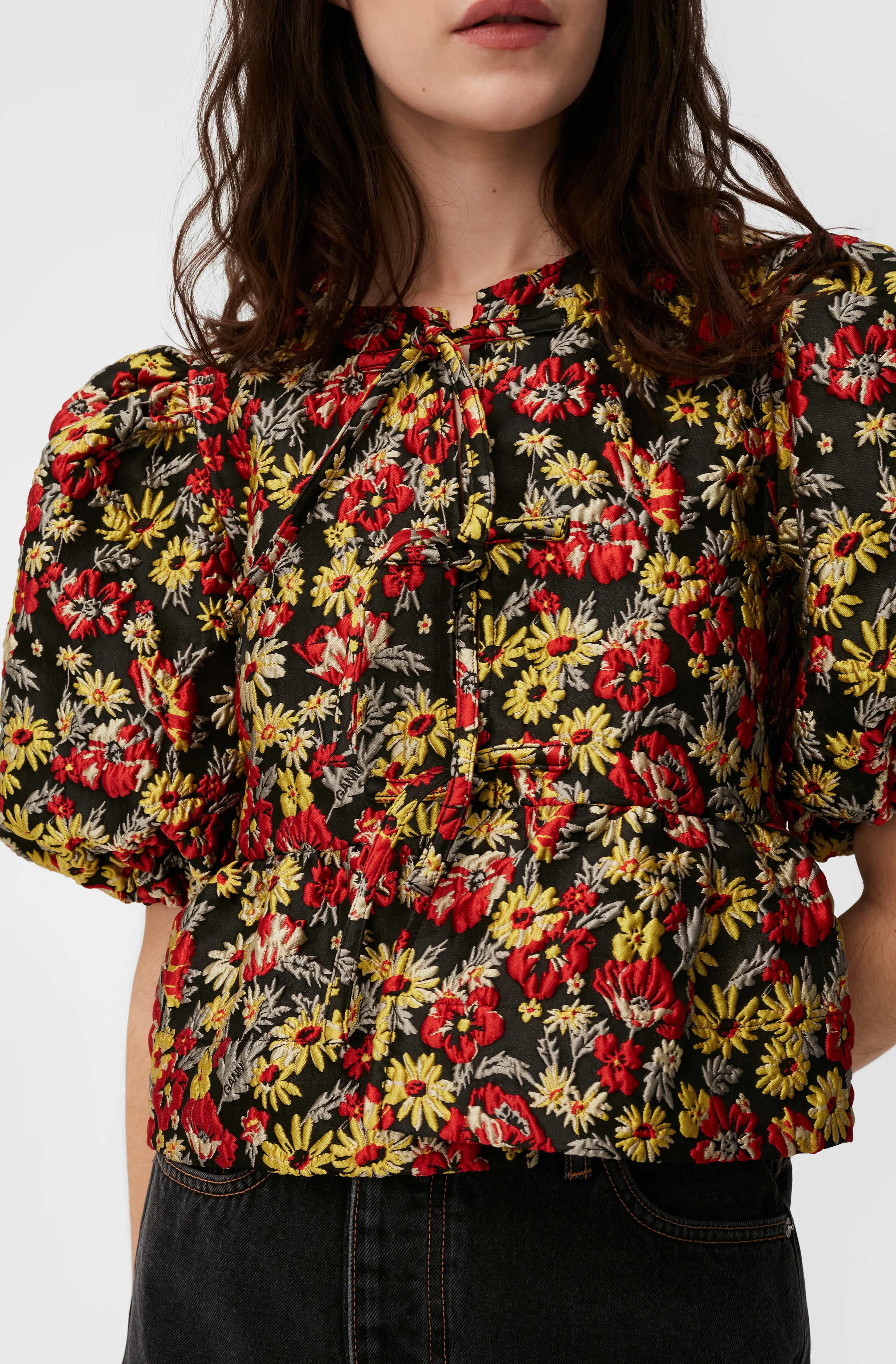 3D Jacquard Peplum Blouse | Meadow Black - Image 6