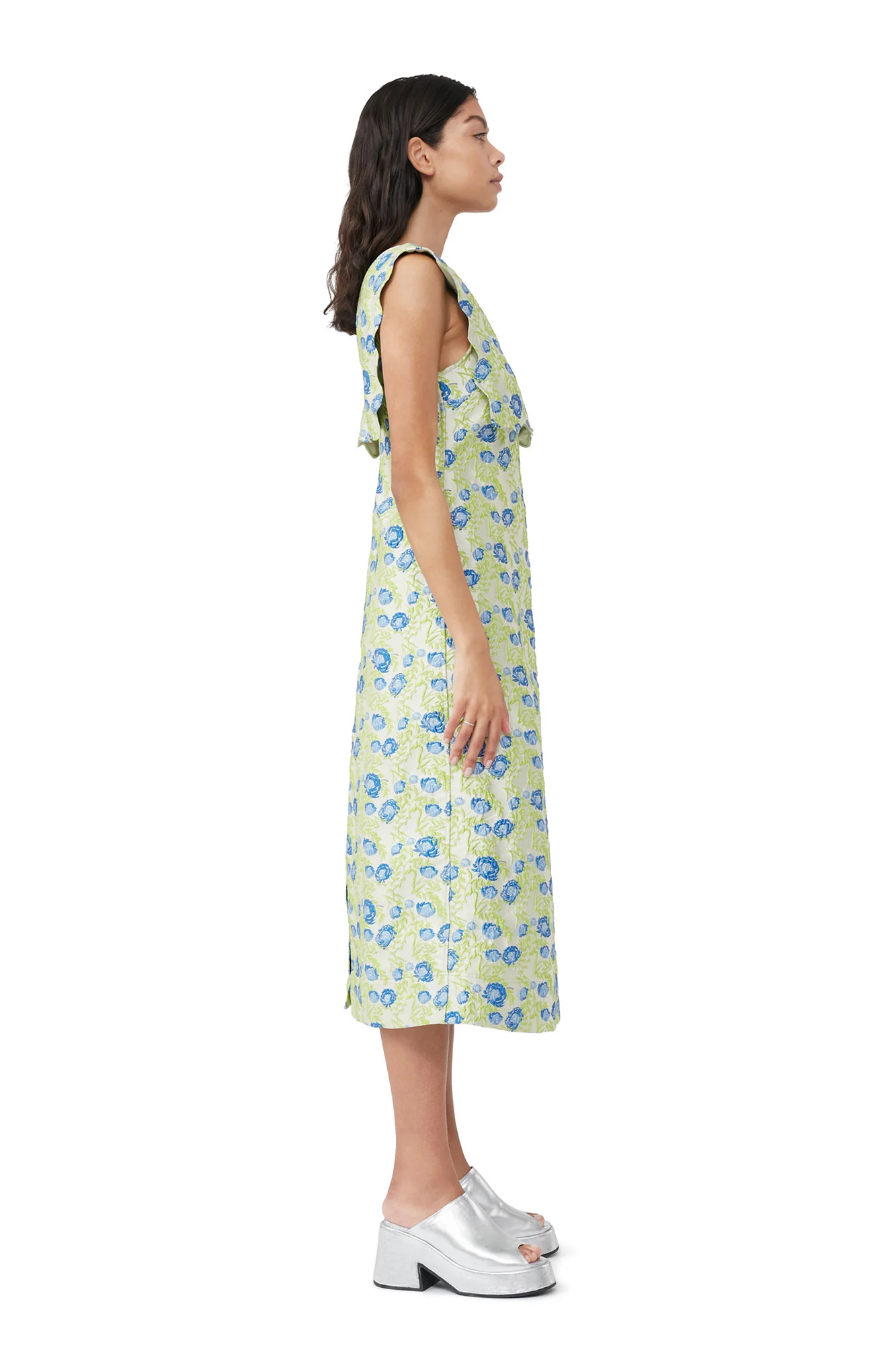 3D Jacquard Rhythm Collar Long Dress | Oyster Gray - Image 5