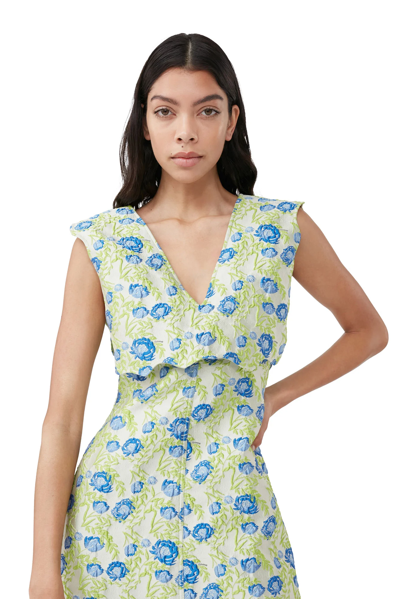 3D Jacquard Rhythm Collar Long Dress | Oyster Gray - Image 6