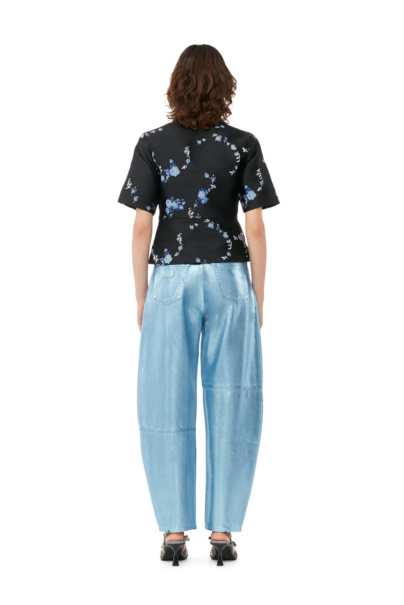 3D Jacquard V-Neck Blouse | Black/Blue - Image 3