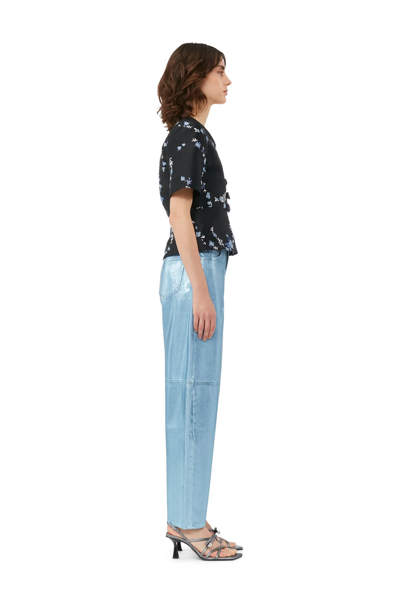 3D Jacquard V-Neck Blouse | Black/Blue - Image 4