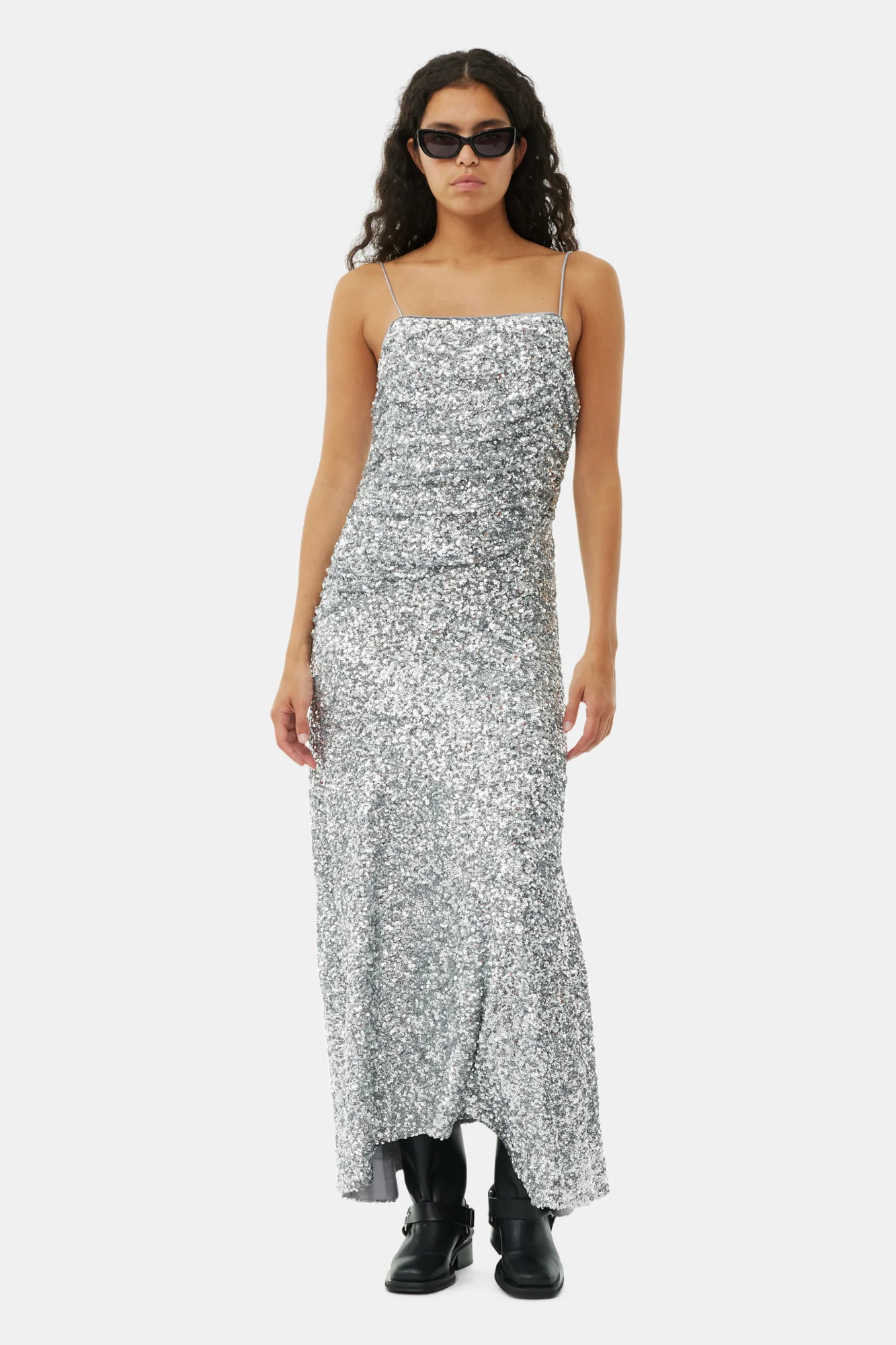 3D Sequins Long Slip Dress | Silver - Image 3