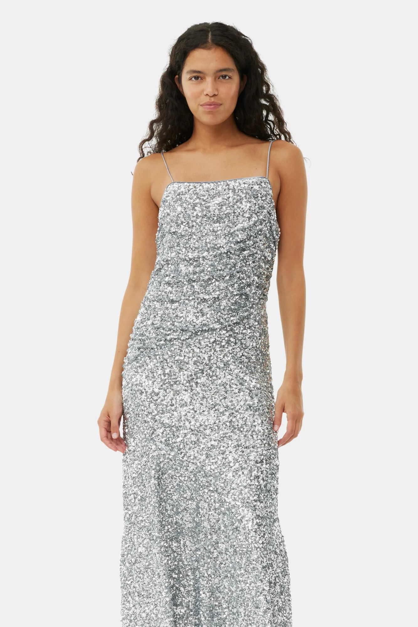 3D Sequins Long Slip Dress | Silver - Image 4