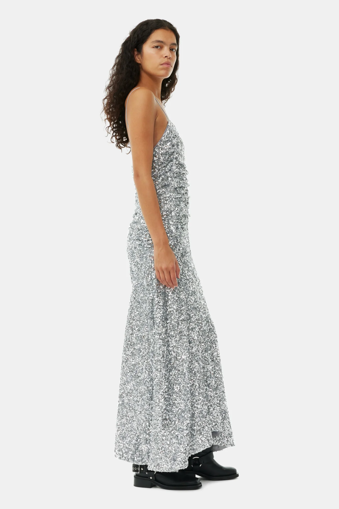 3D Sequins Long Slip Dress | Silver - Image 5