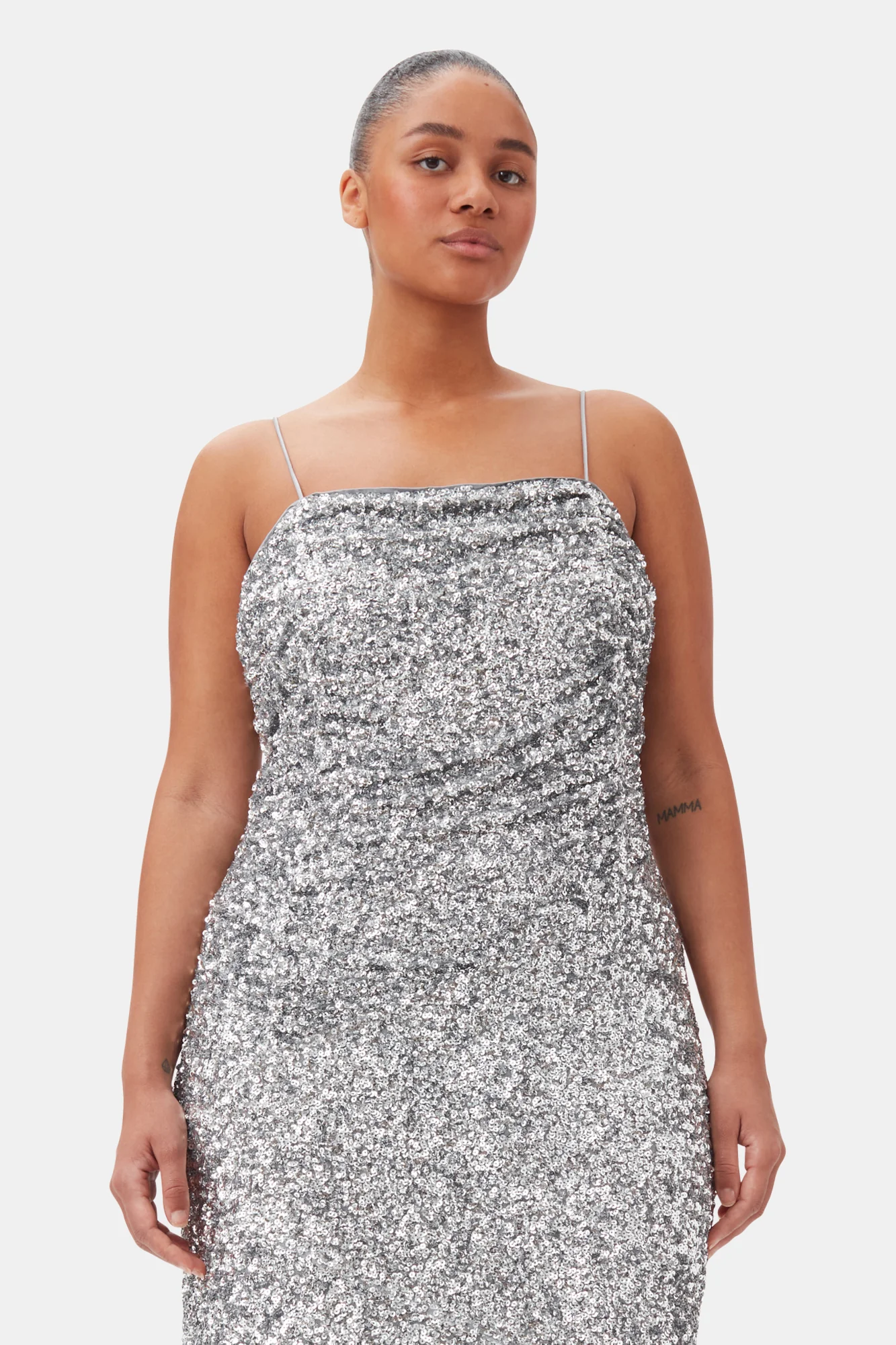3D Sequins Long Slip Dress | Silver - Image 8