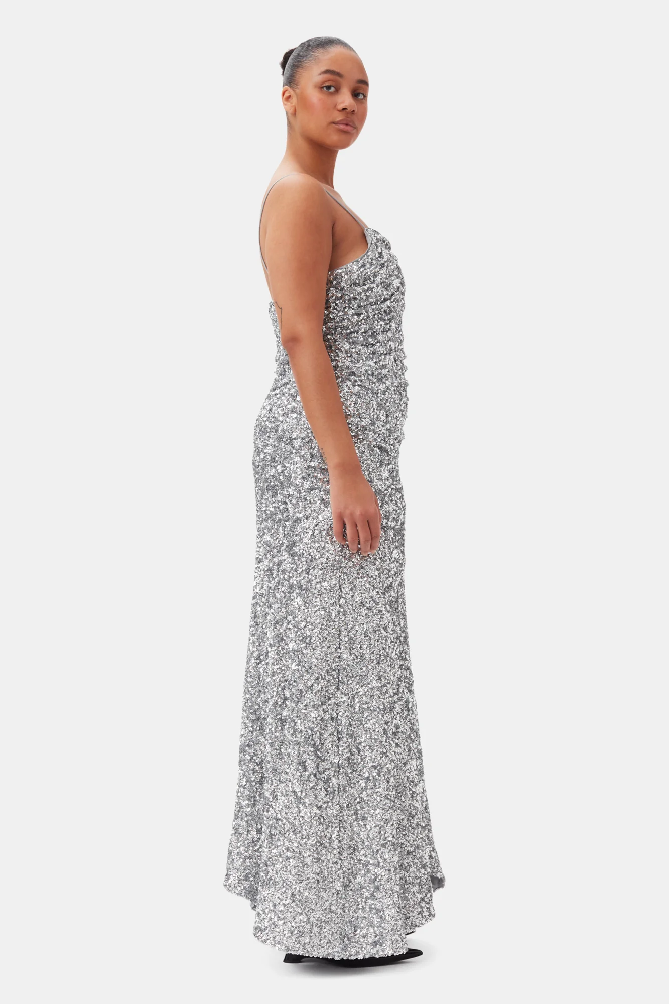 3D Sequins Long Slip Dress | Silver - Image 9