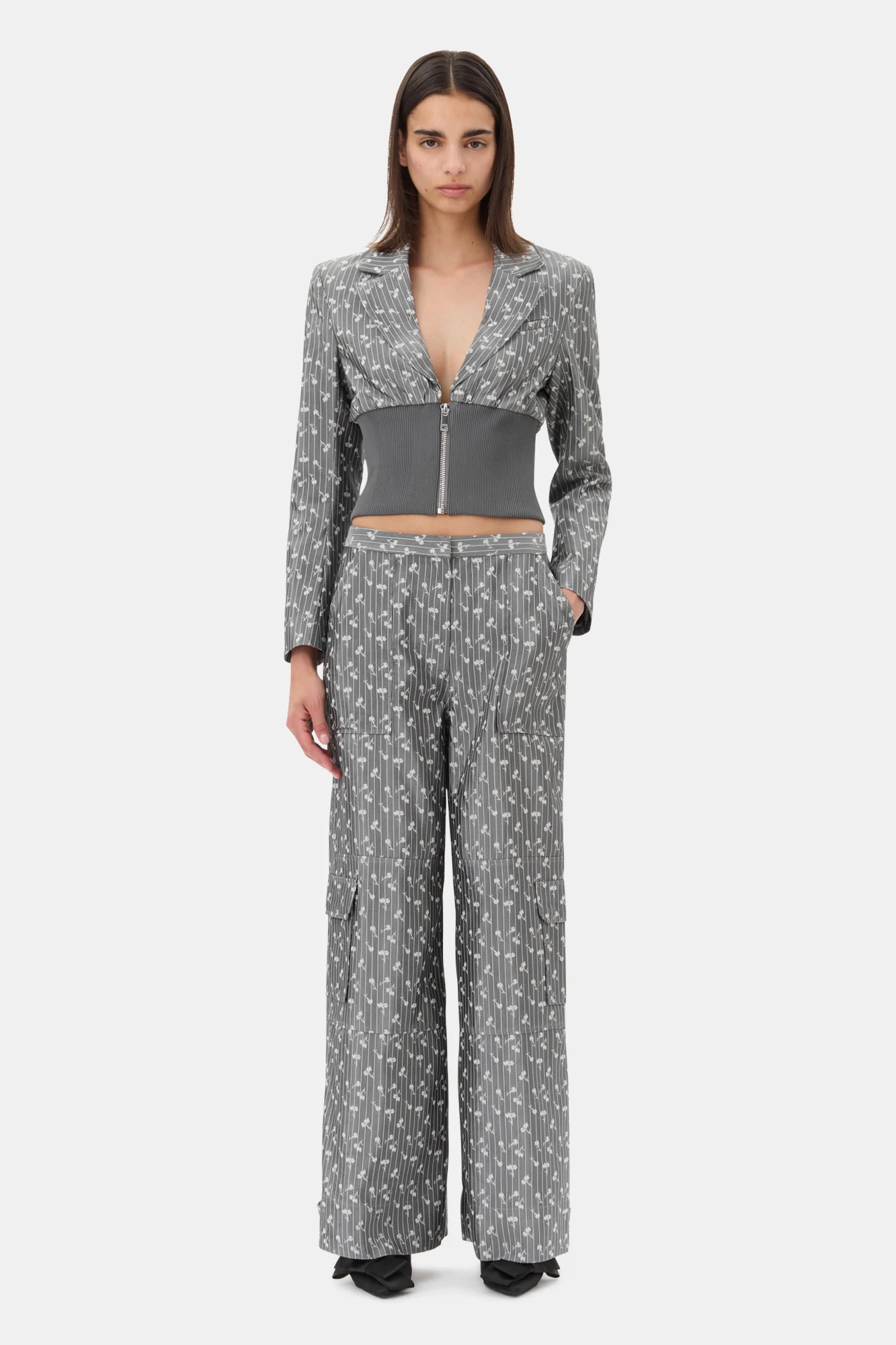 Acetate Jacquard Cropped Blazer | Smoked Pearl - Image 4