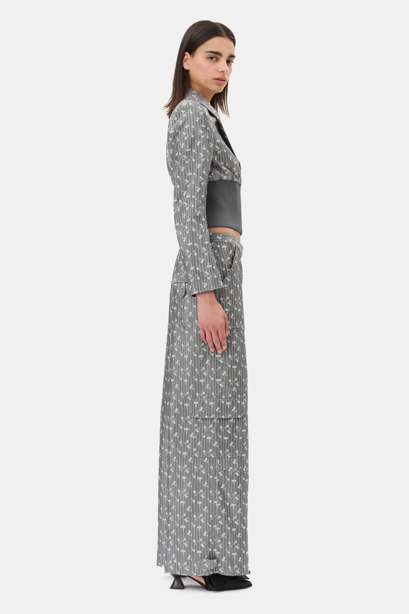 Acetate Jacquard Cropped Blazer | Smoked Pearl - Image 5