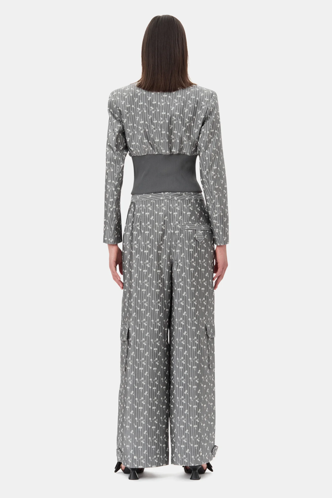 Acetate Jacquard Cropped Blazer | Smoked Pearl - Image 6