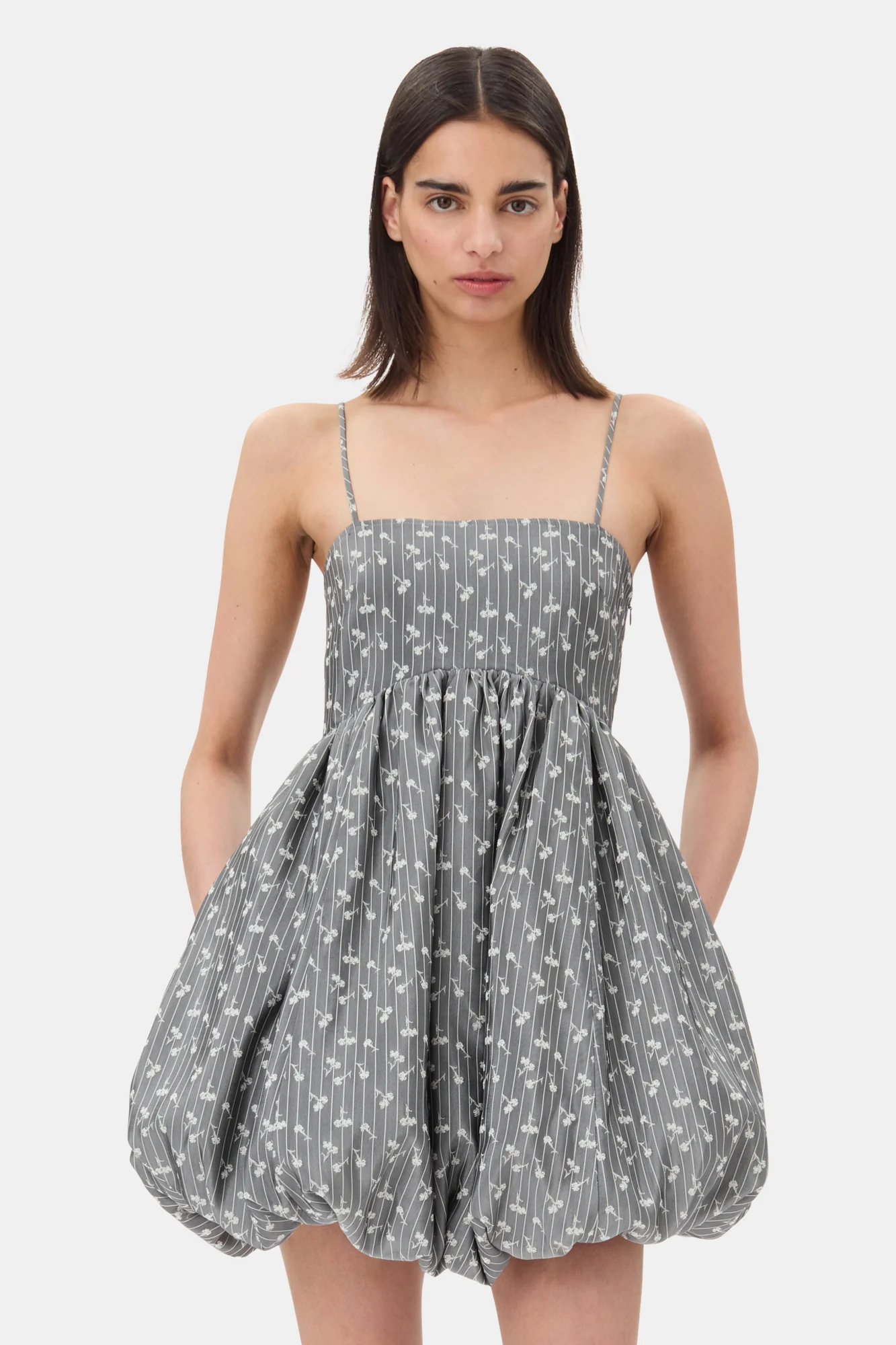 Acetate Jacquard Strap Mini Dress | Smoked Pearl - Image 4
