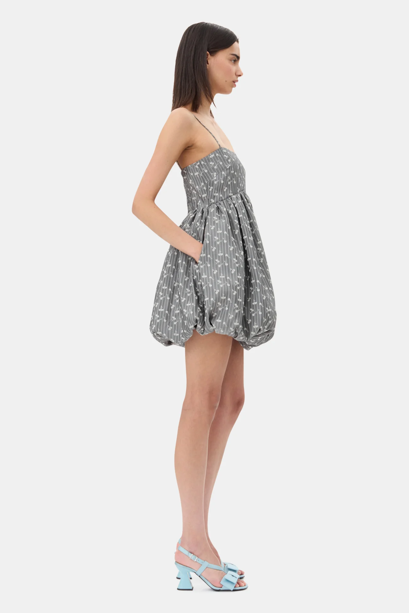 Acetate Jacquard Strap Mini Dress | Smoked Pearl - Image 5