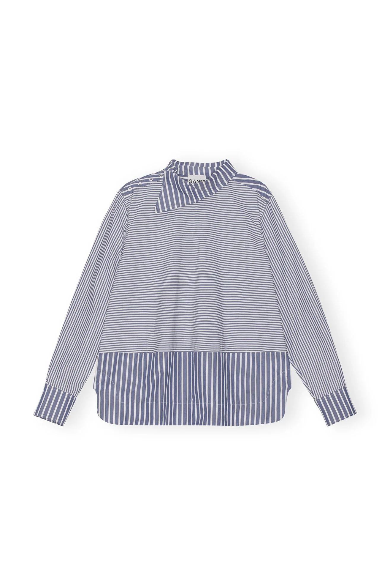 Asymmetrical Stripe Collar Shirt | Gray Blue