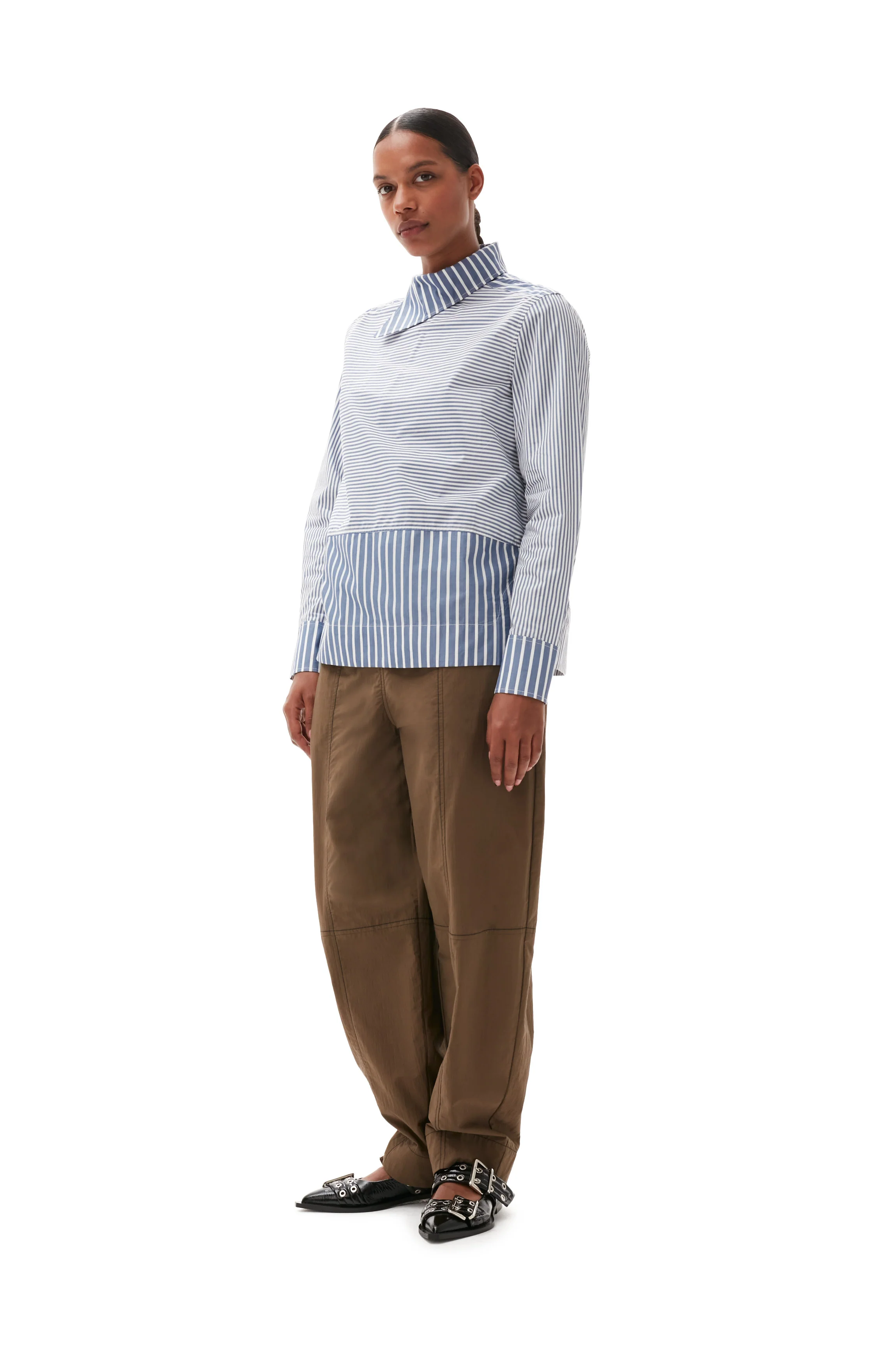Asymmetrical Stripe Collar Shirt | Gray Blue - Image 3