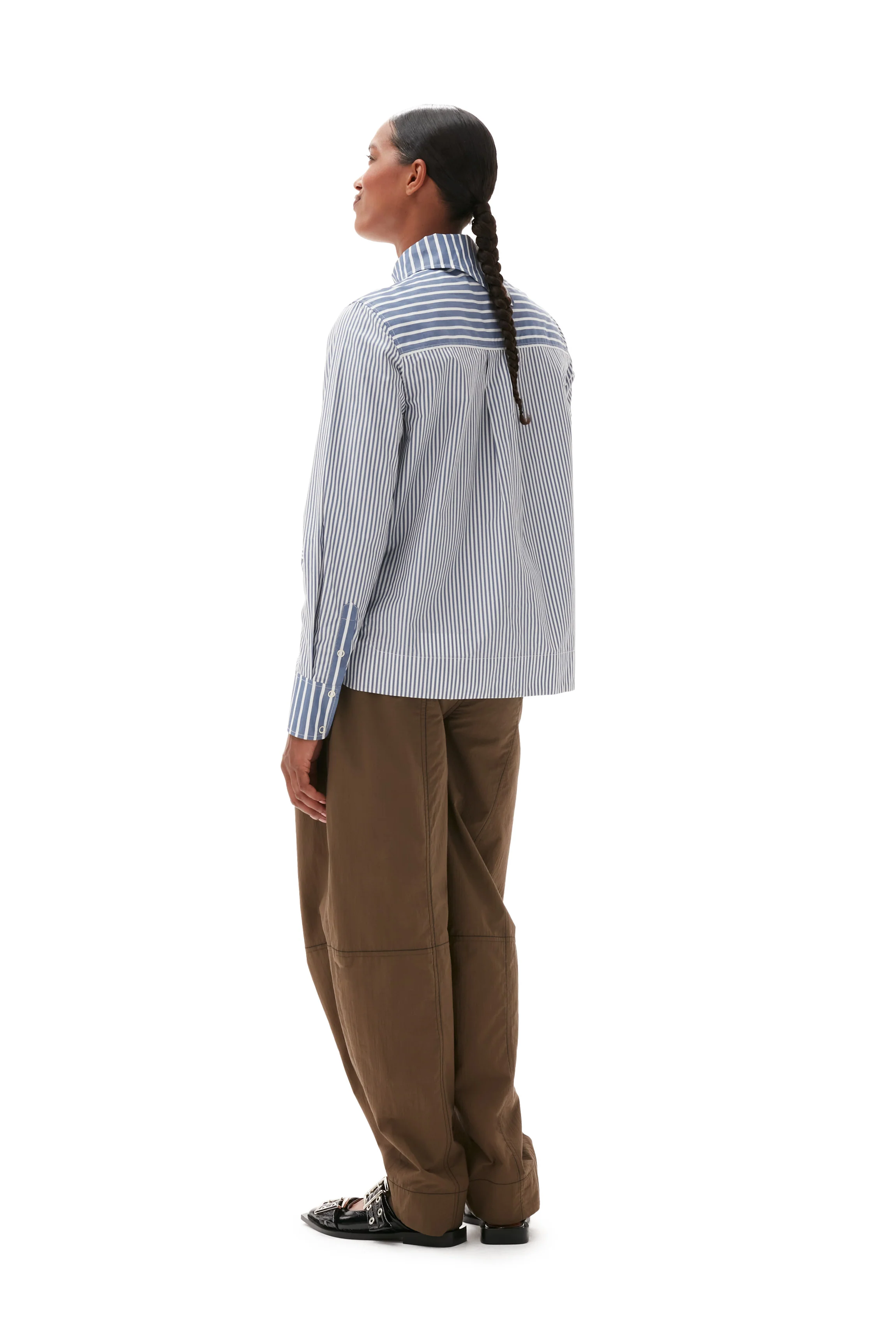 Asymmetrical Stripe Collar Shirt | Gray Blue - Image 4