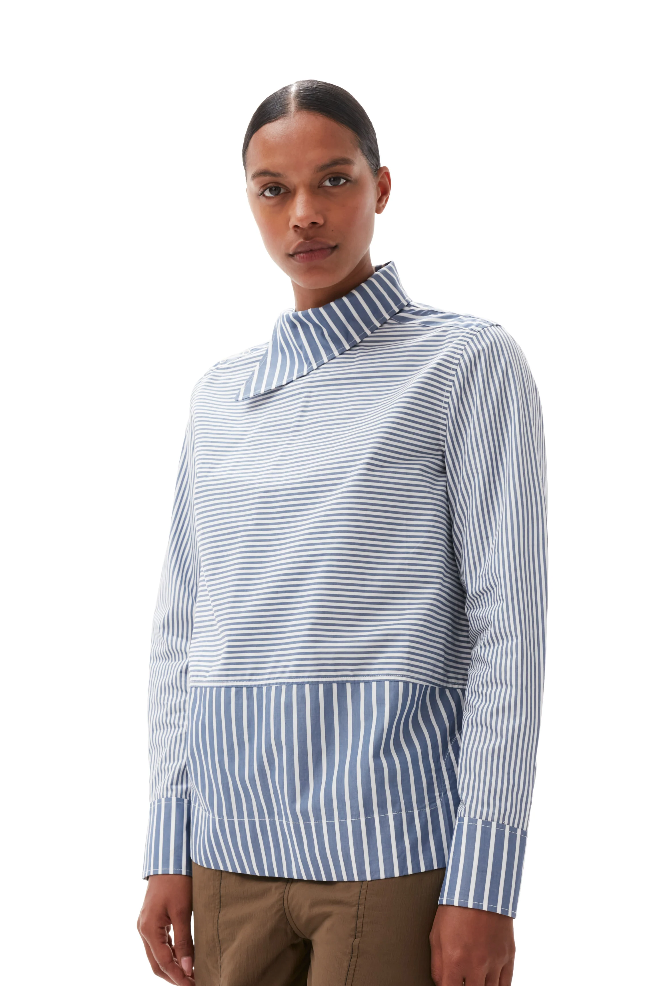 Asymmetrical Stripe Collar Shirt | Gray Blue - Image 5