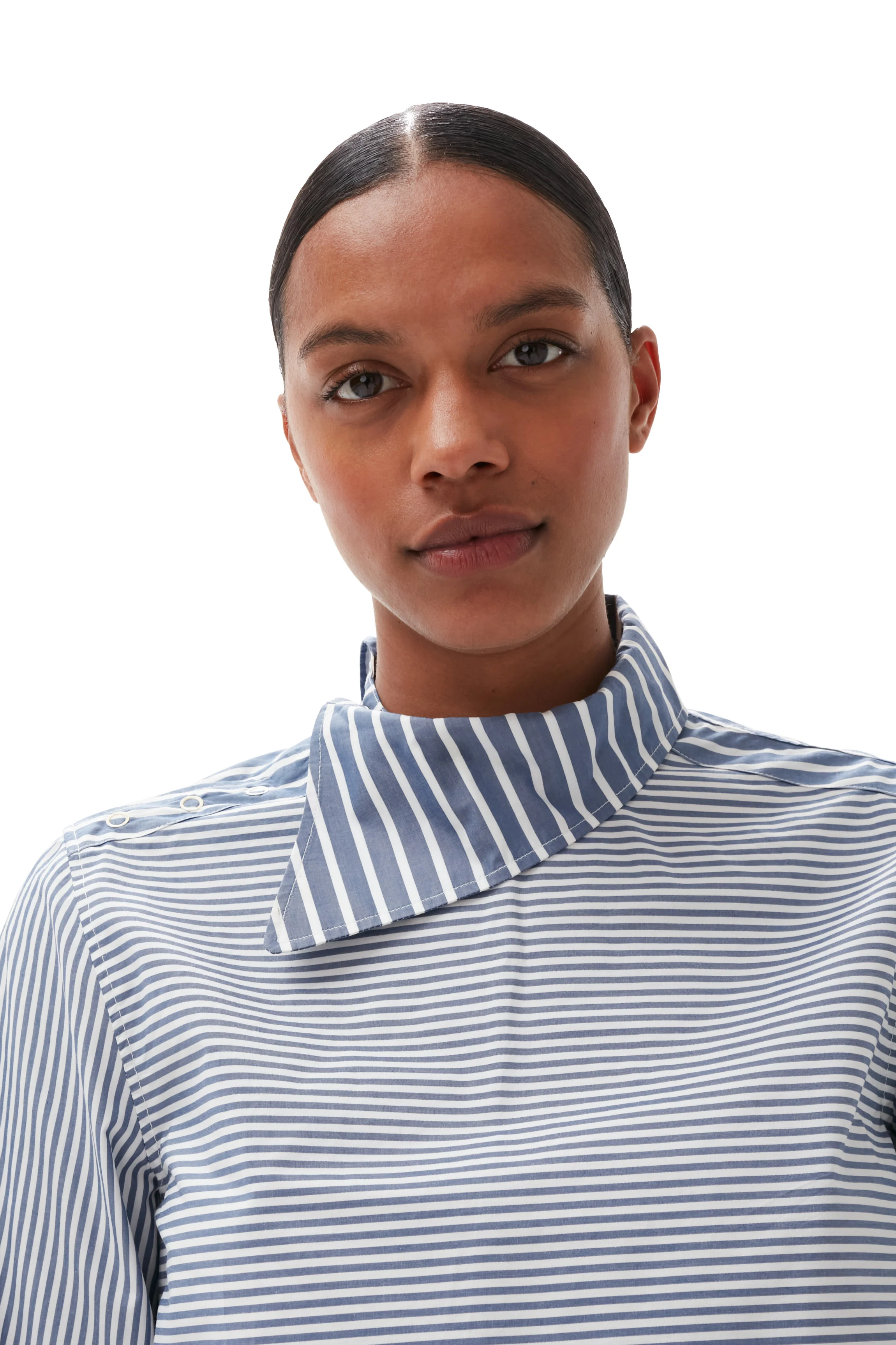 Asymmetrical Stripe Collar Shirt | Gray Blue - Image 6