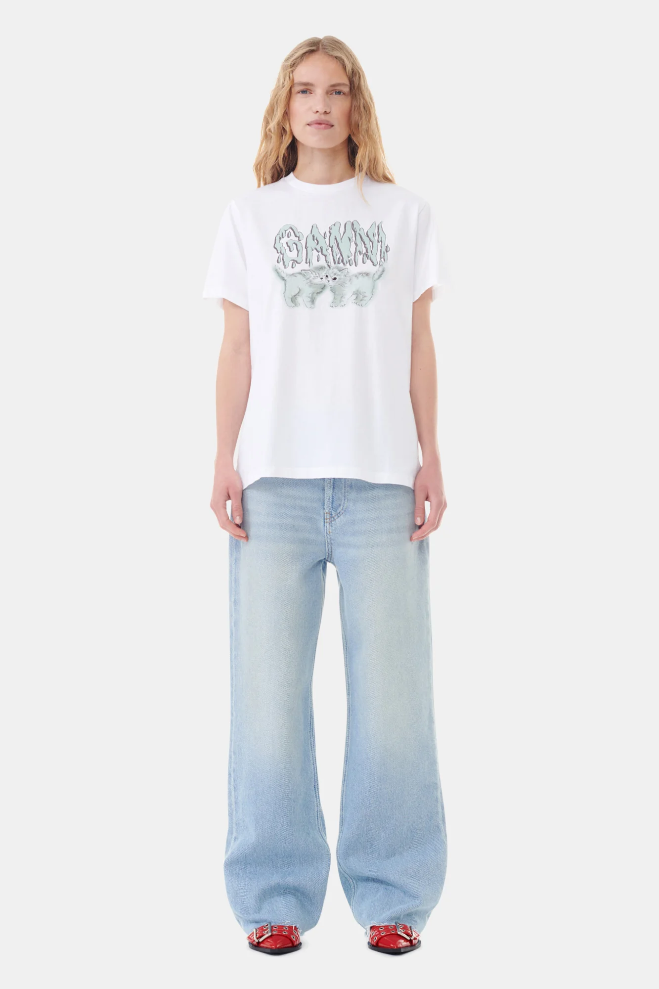 Basic Jersey Love Cats Relaxed T-Shirt | Bright White - Image 4