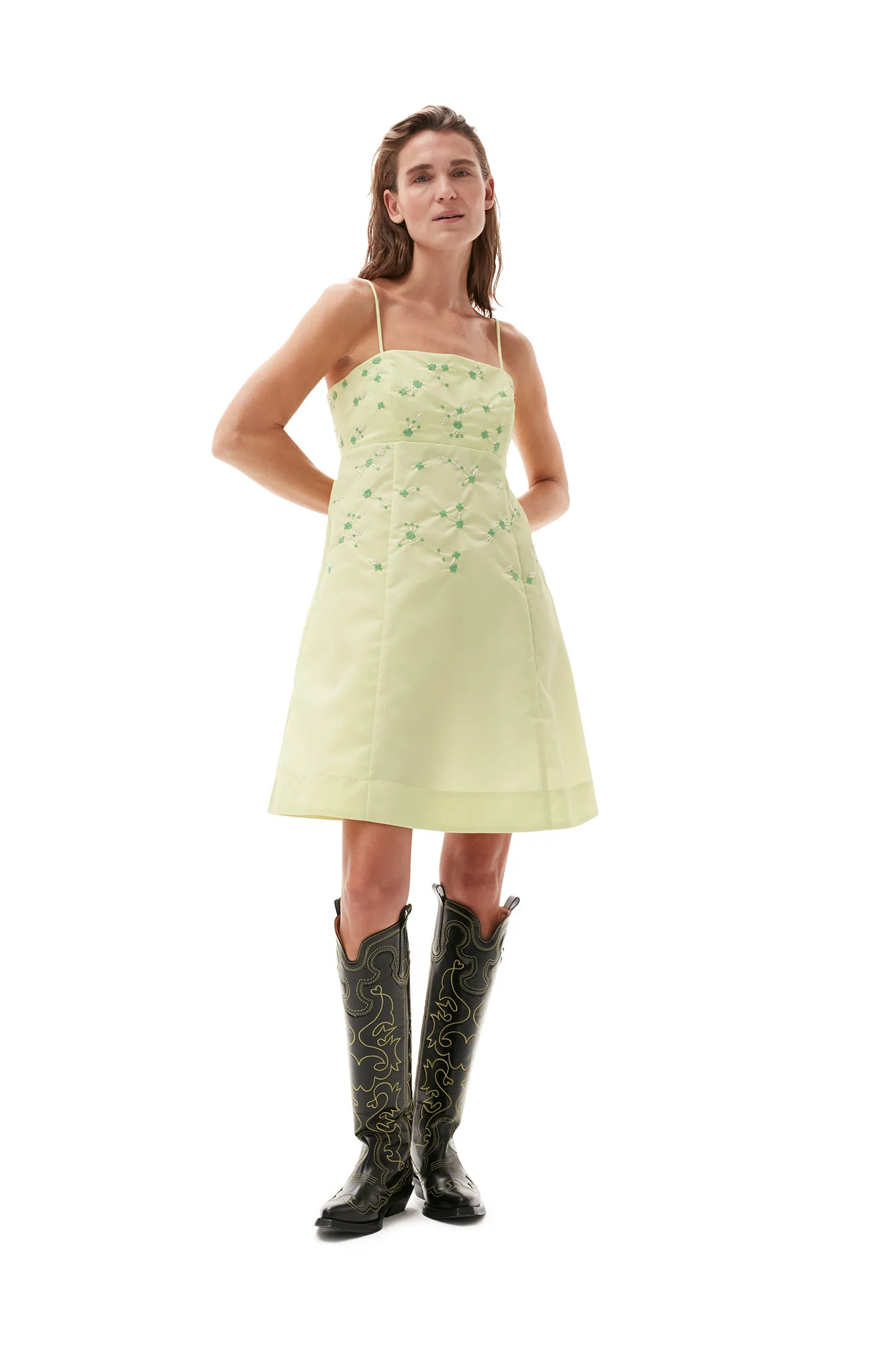 Beaded Nylon Mini Dress | Lily Green - Image 3