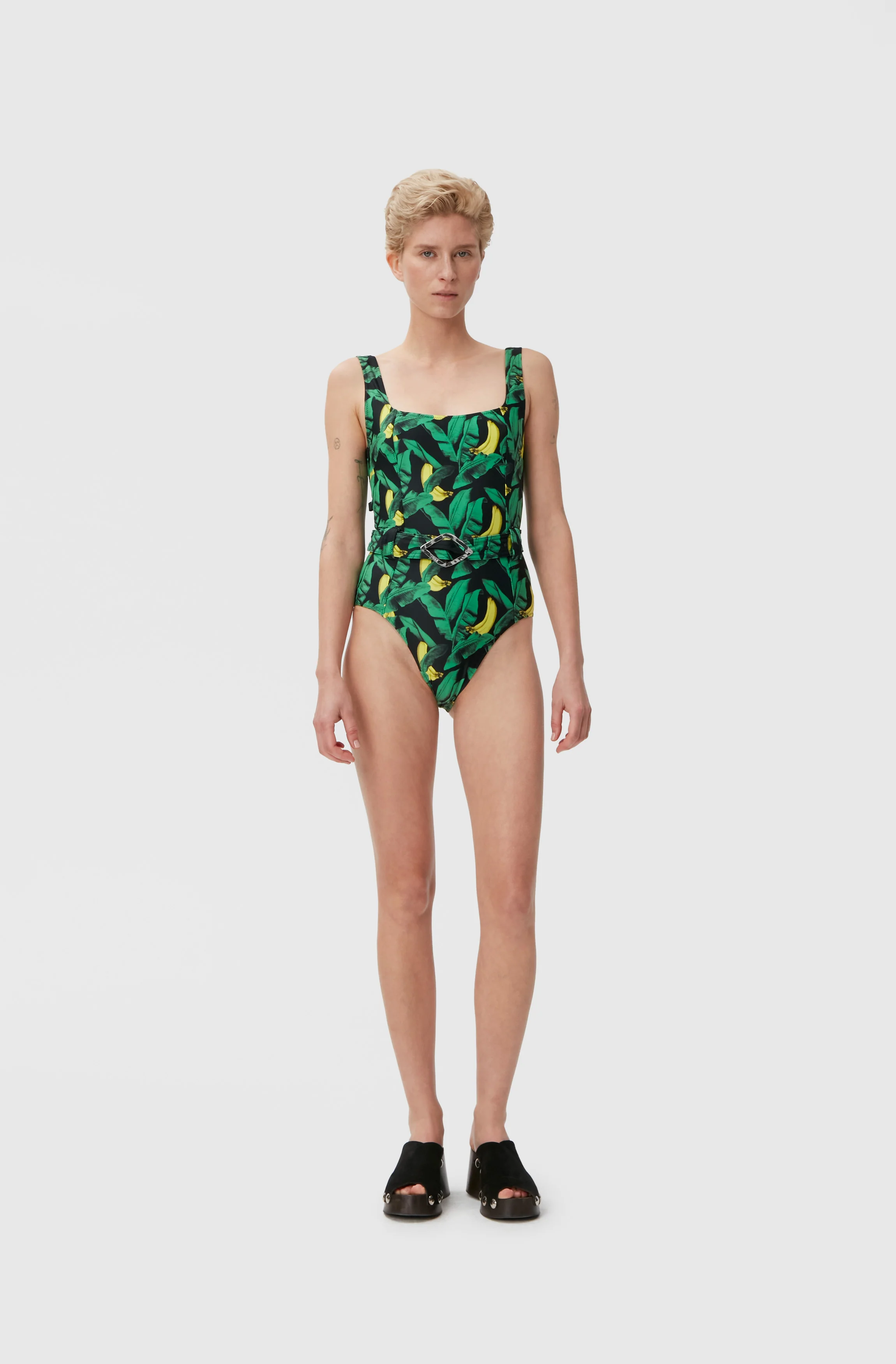 Belted One-Piece Swimsuit | Banana Tree Black - Image 3