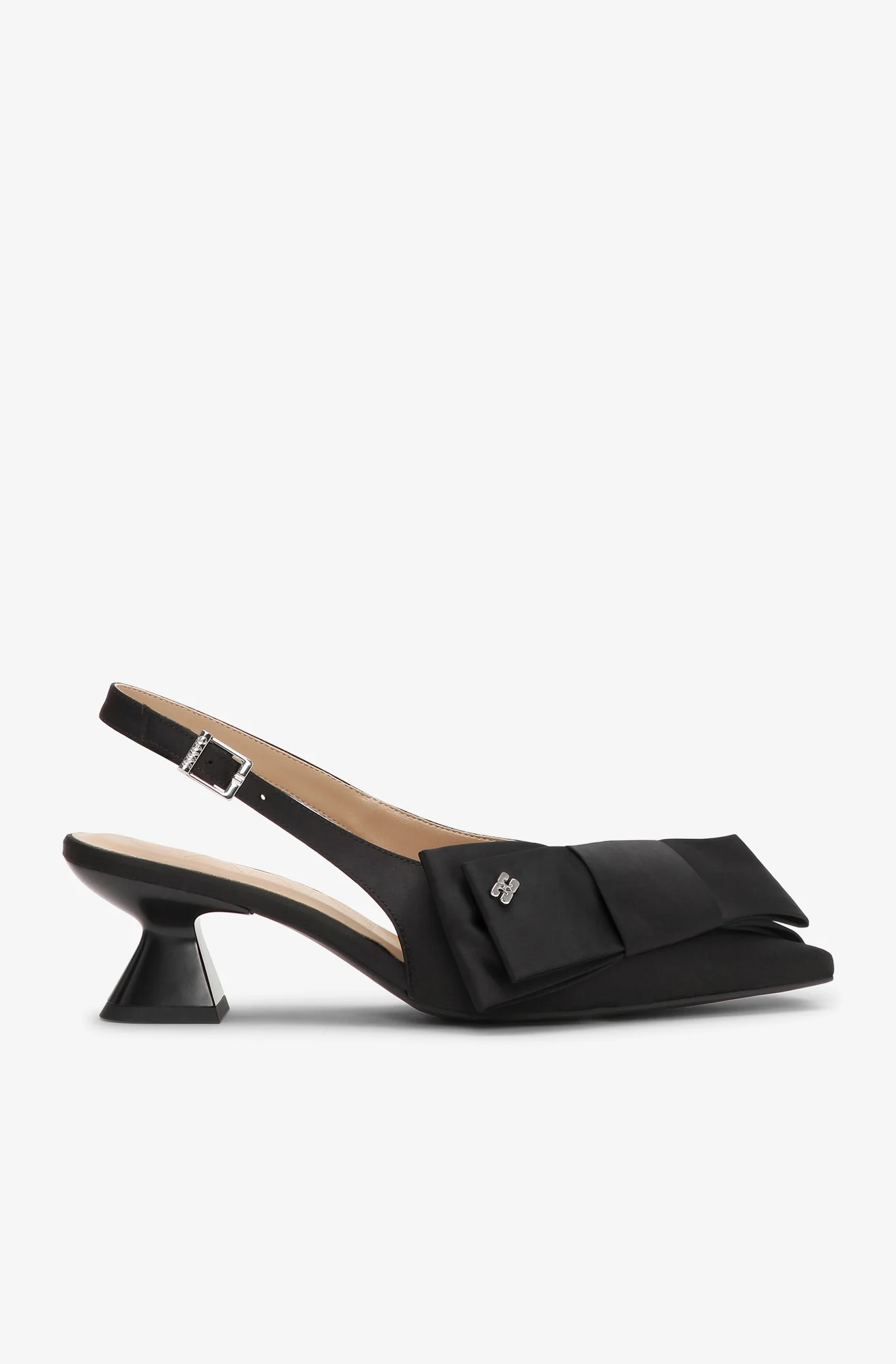Big Bow Kitten Heel Pump Satin | Black