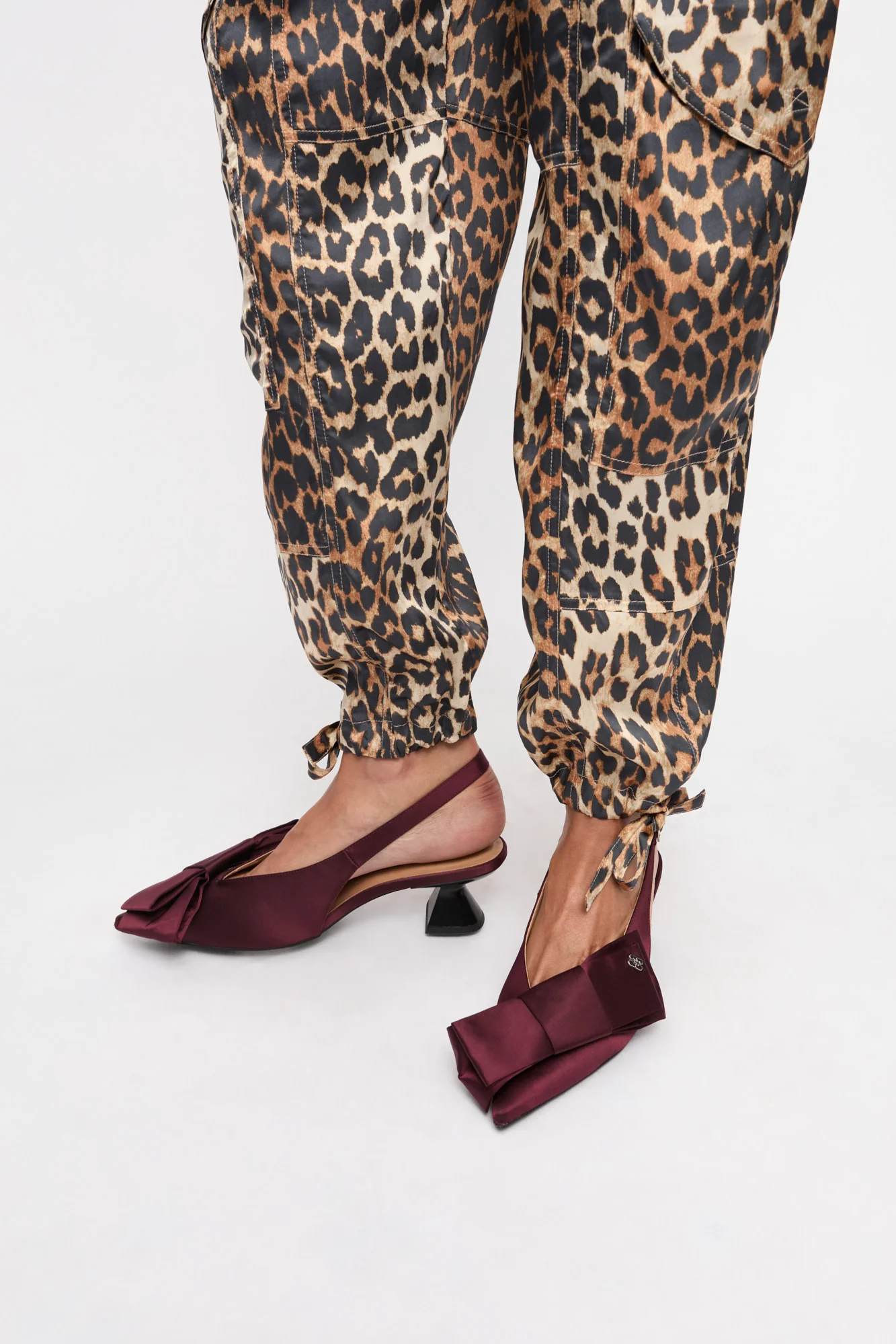 Big Bow Kitten Heel Pump Satin | Dark Burgundy - Image 4