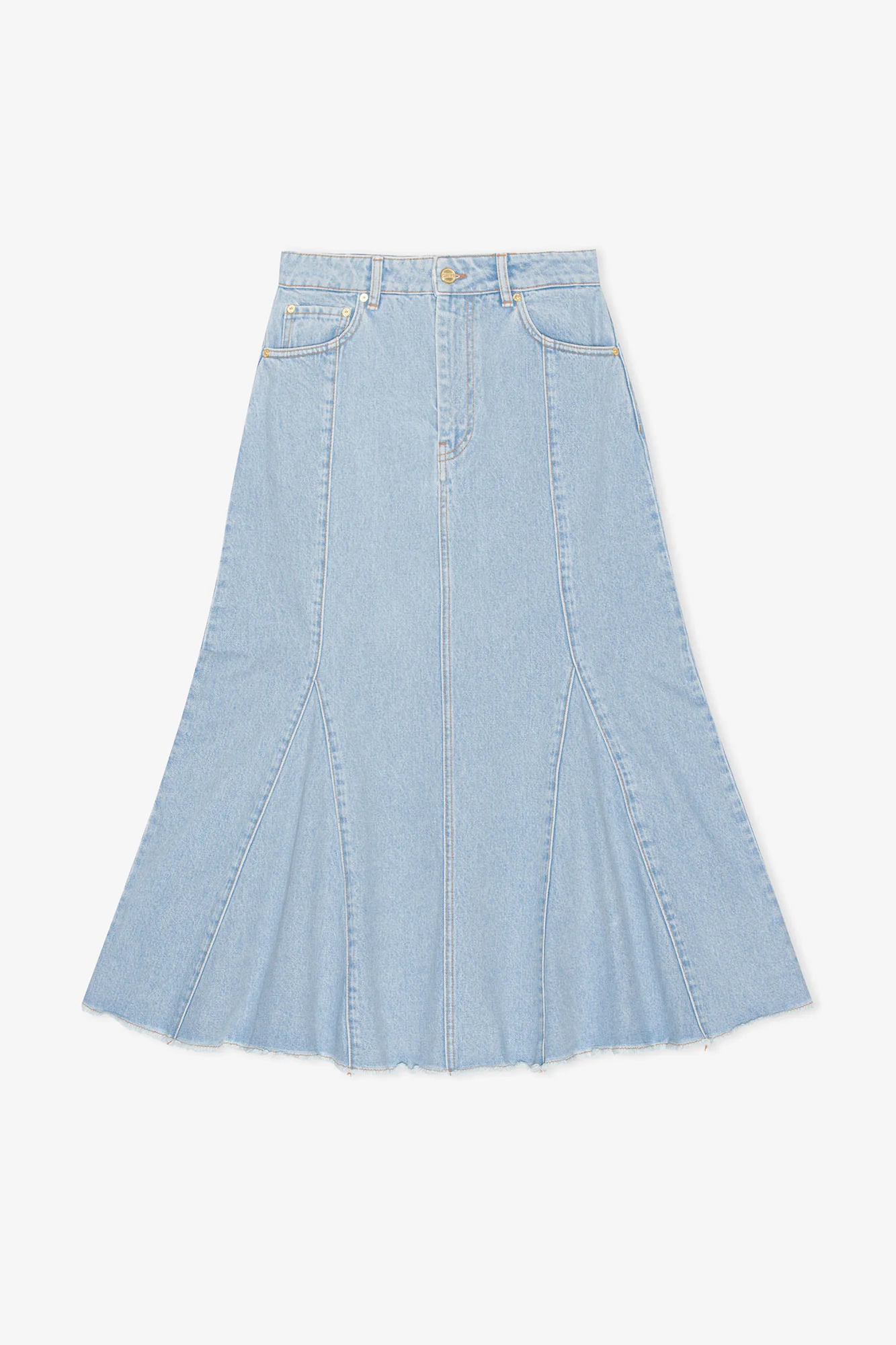 Bleach Denim Peplum Midi Skirt | Light Blue Stone - Image 2