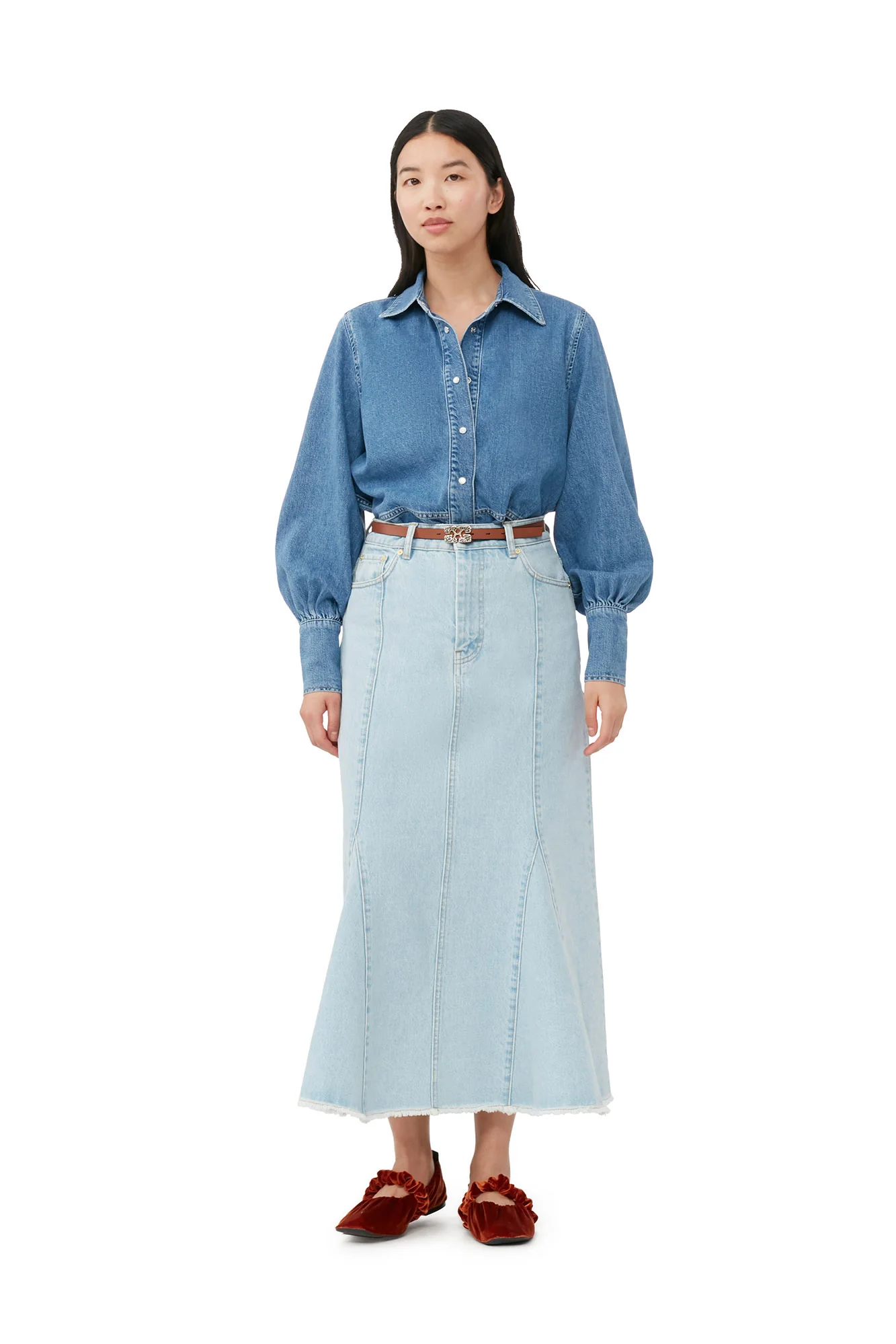 Bleach Denim Peplum Midi Skirt | Light Blue Stone - Image 5