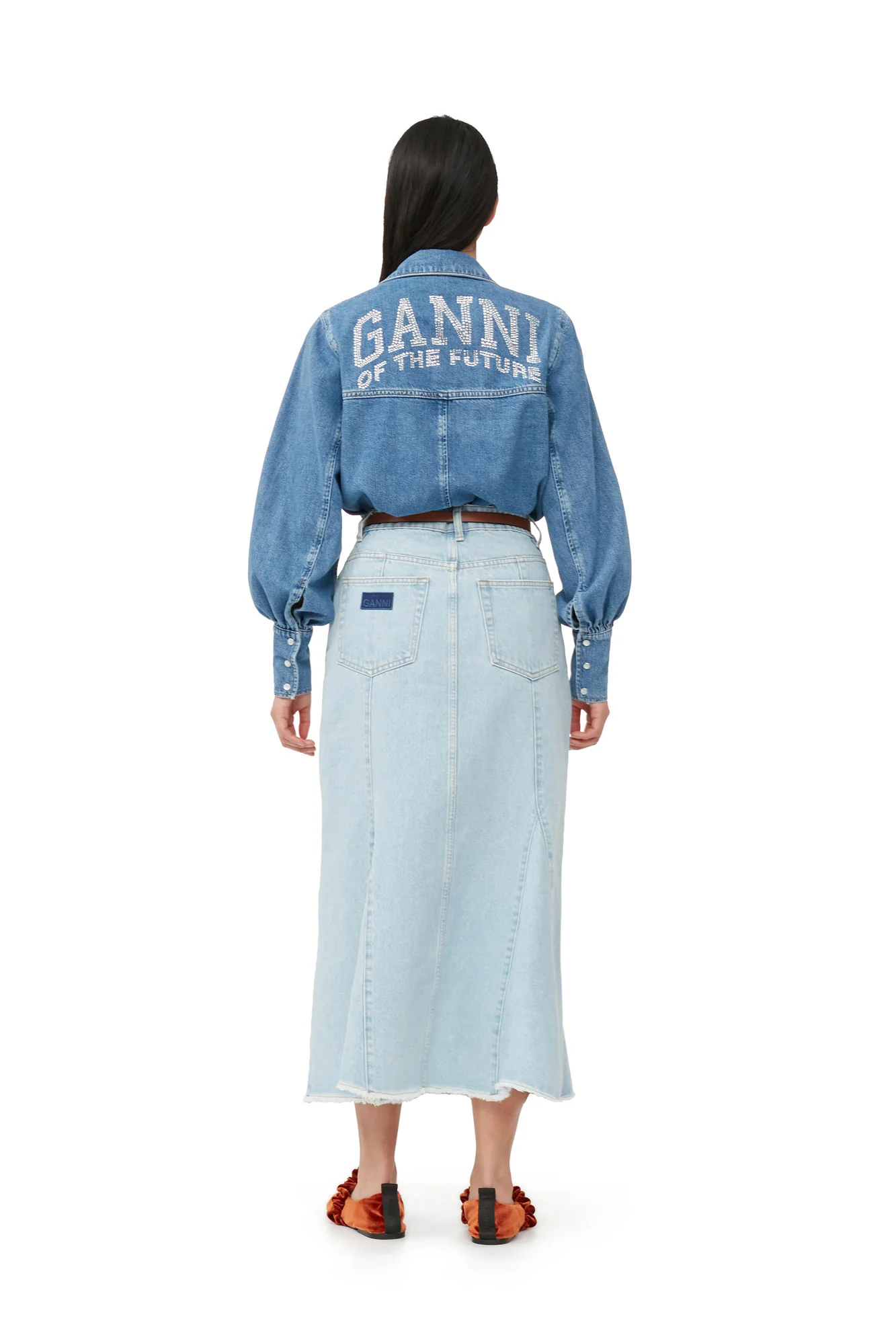 Bleach Denim Peplum Midi Skirt | Light Blue Stone - Image 7