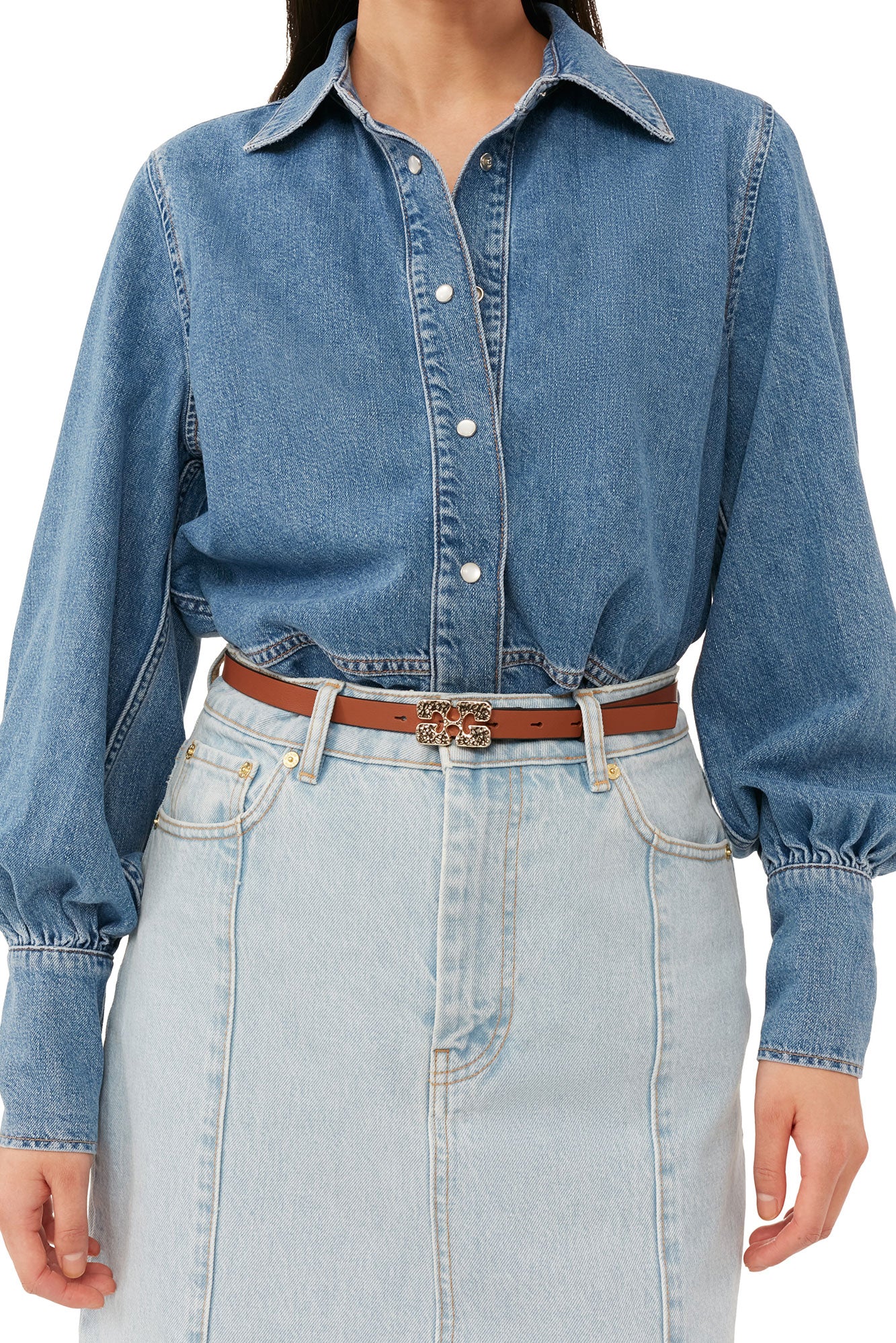 Bleach Denim Peplum Midi Skirt | Light Blue Stone - Image 8