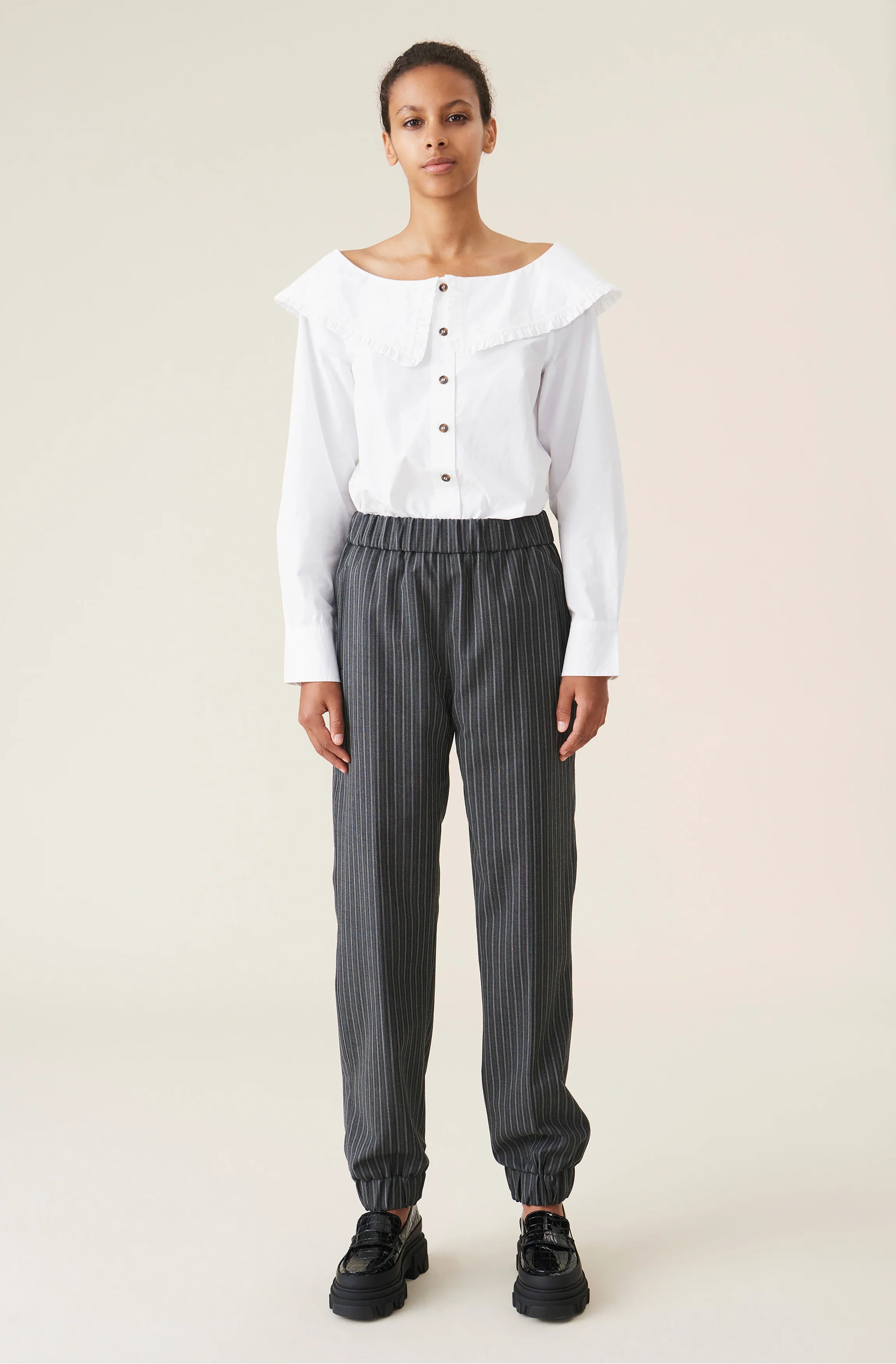 Boat-Neck Signature Collar Cotton Poplin Shirt | Bright White - Image 3