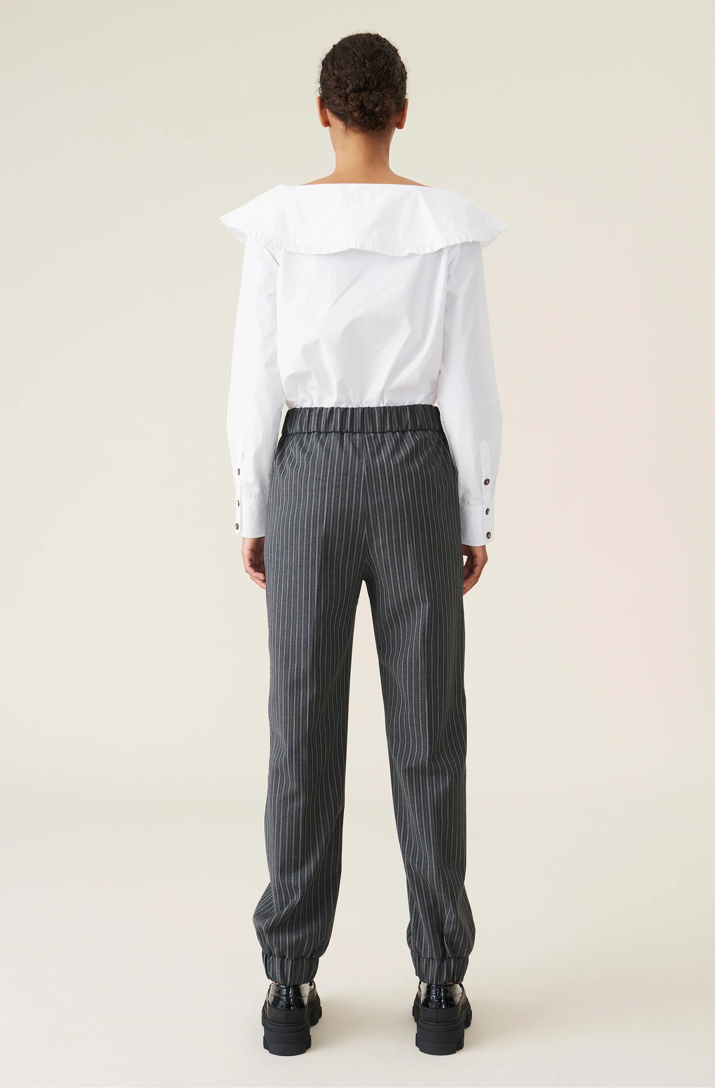 Boat-Neck Signature Collar Cotton Poplin Shirt | Bright White - Image 4