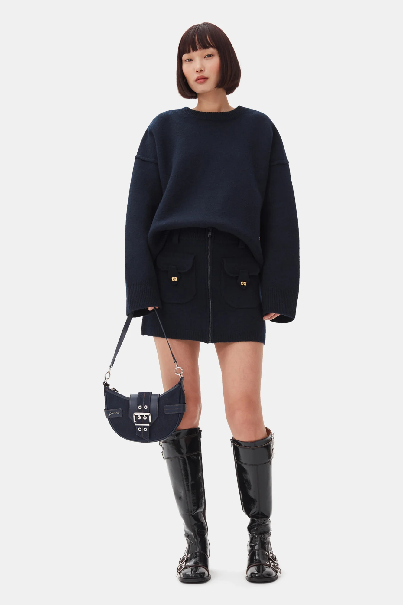 Boiled Wool Mini Skirt | Sky Captain - Image 3