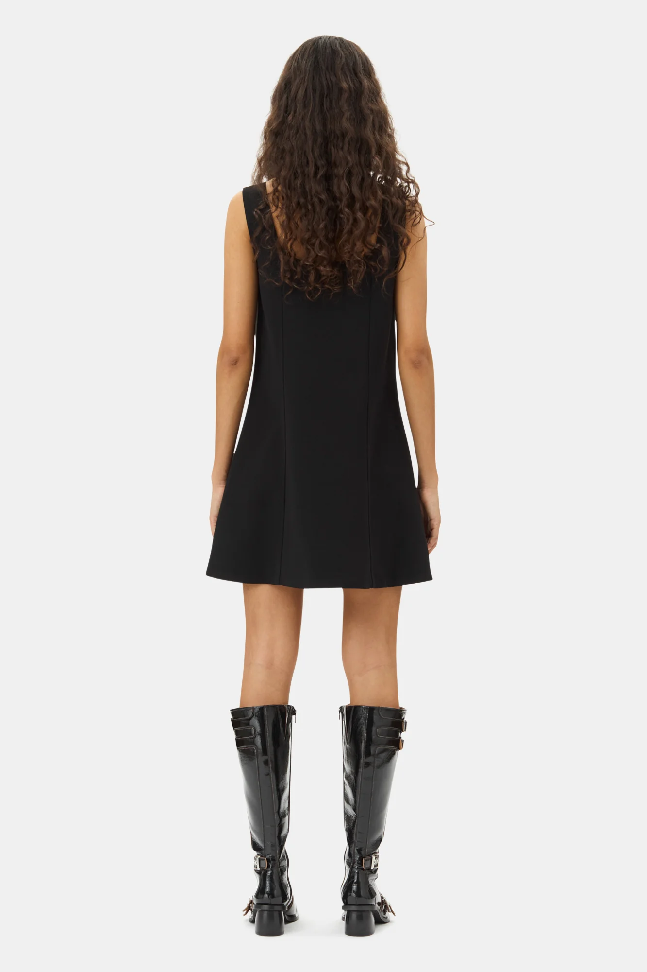 Bonded Crepe Button Closure Mini Dress | Black - Image 6