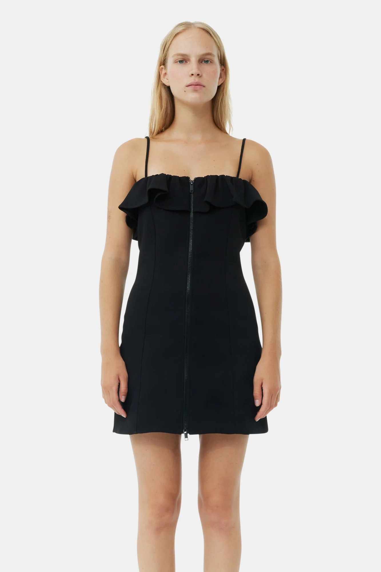 Bonded Crepe Strap Mini Dress | Black - Image 4