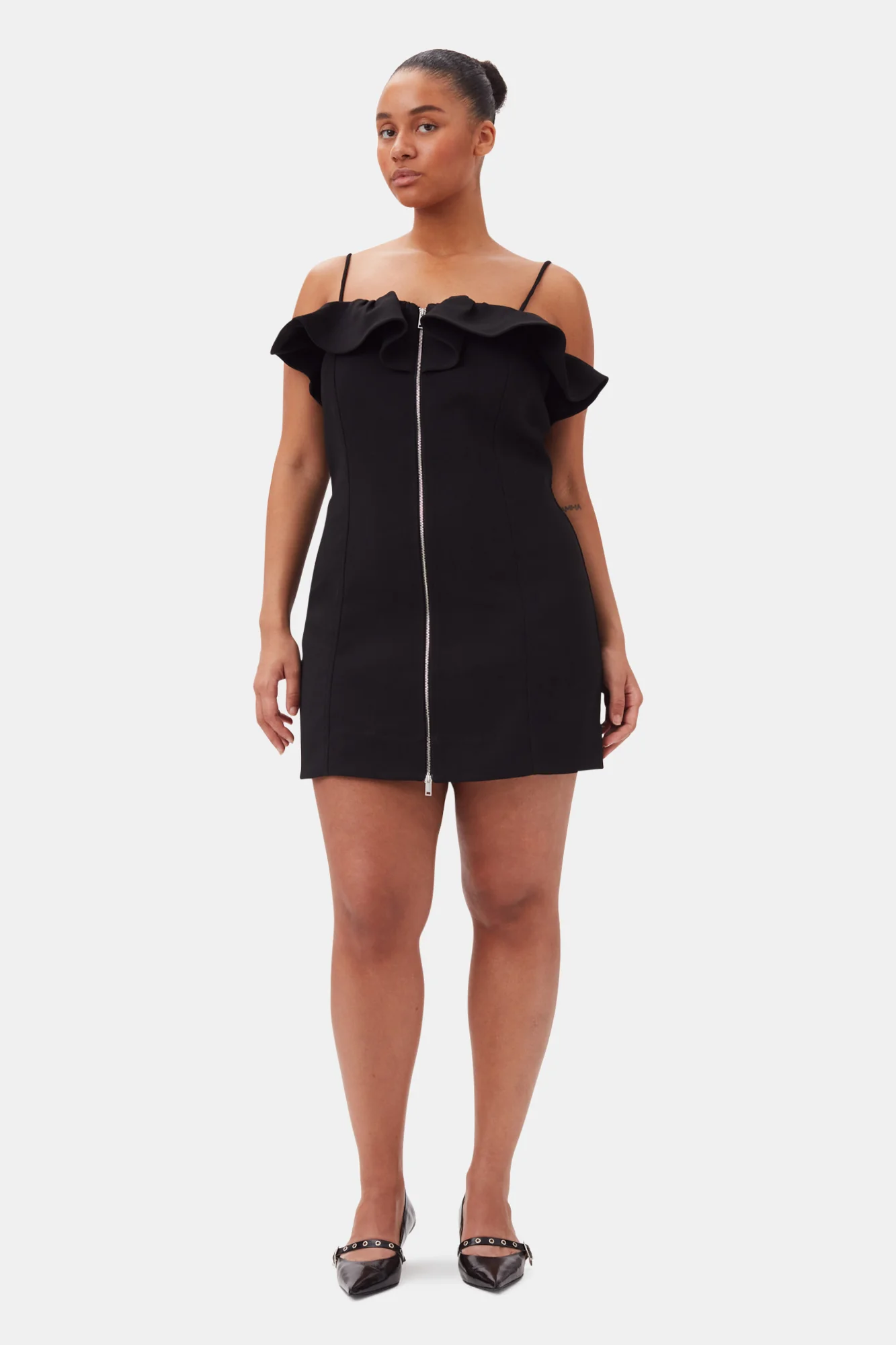 Bonded Crepe Strap Mini Dress | Black - Image 7