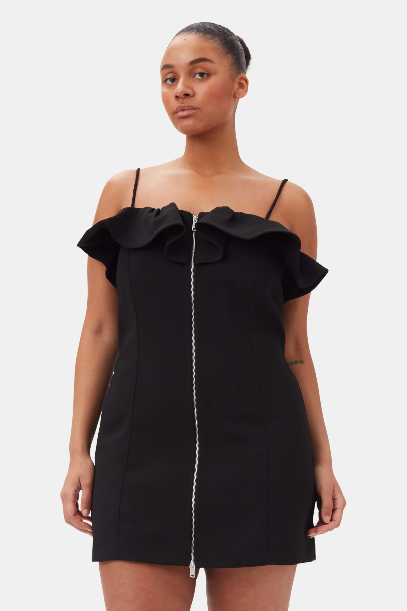 Bonded Crepe Strap Mini Dress | Black - Image 8
