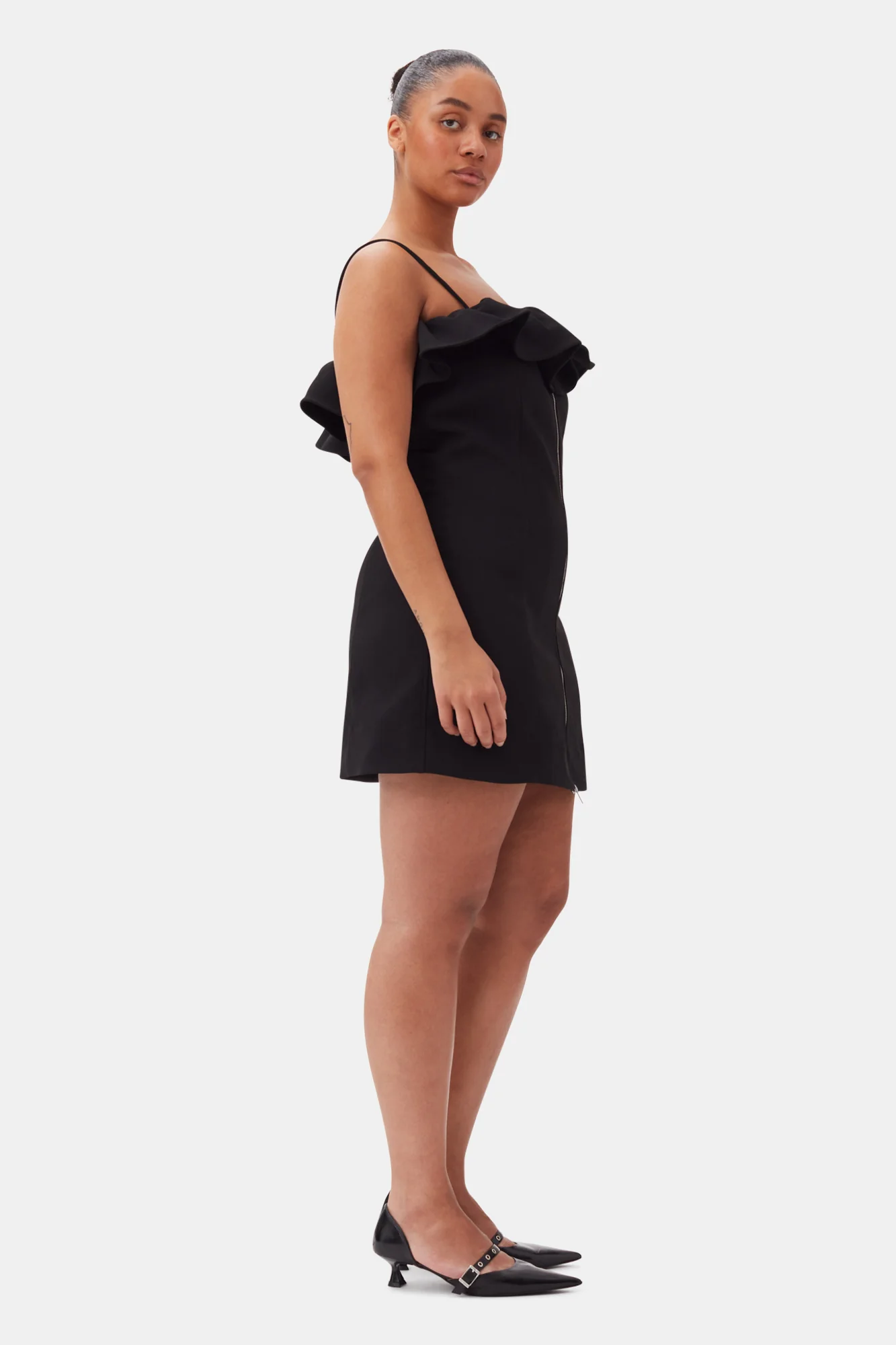 Bonded Crepe Strap Mini Dress | Black - Image 9