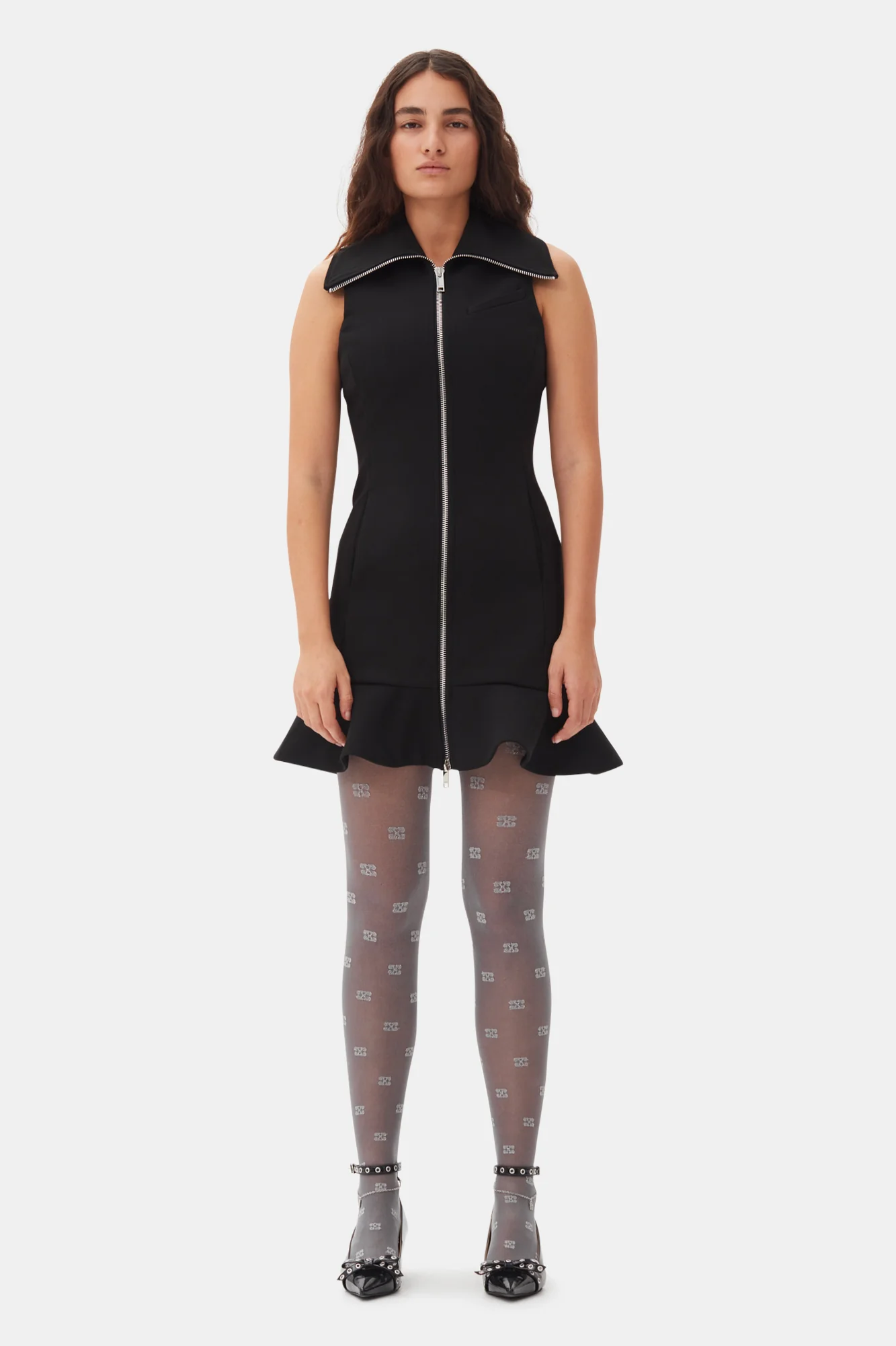 Bonded Crepe Zip Closure Mini Dress | Black - Image 3
