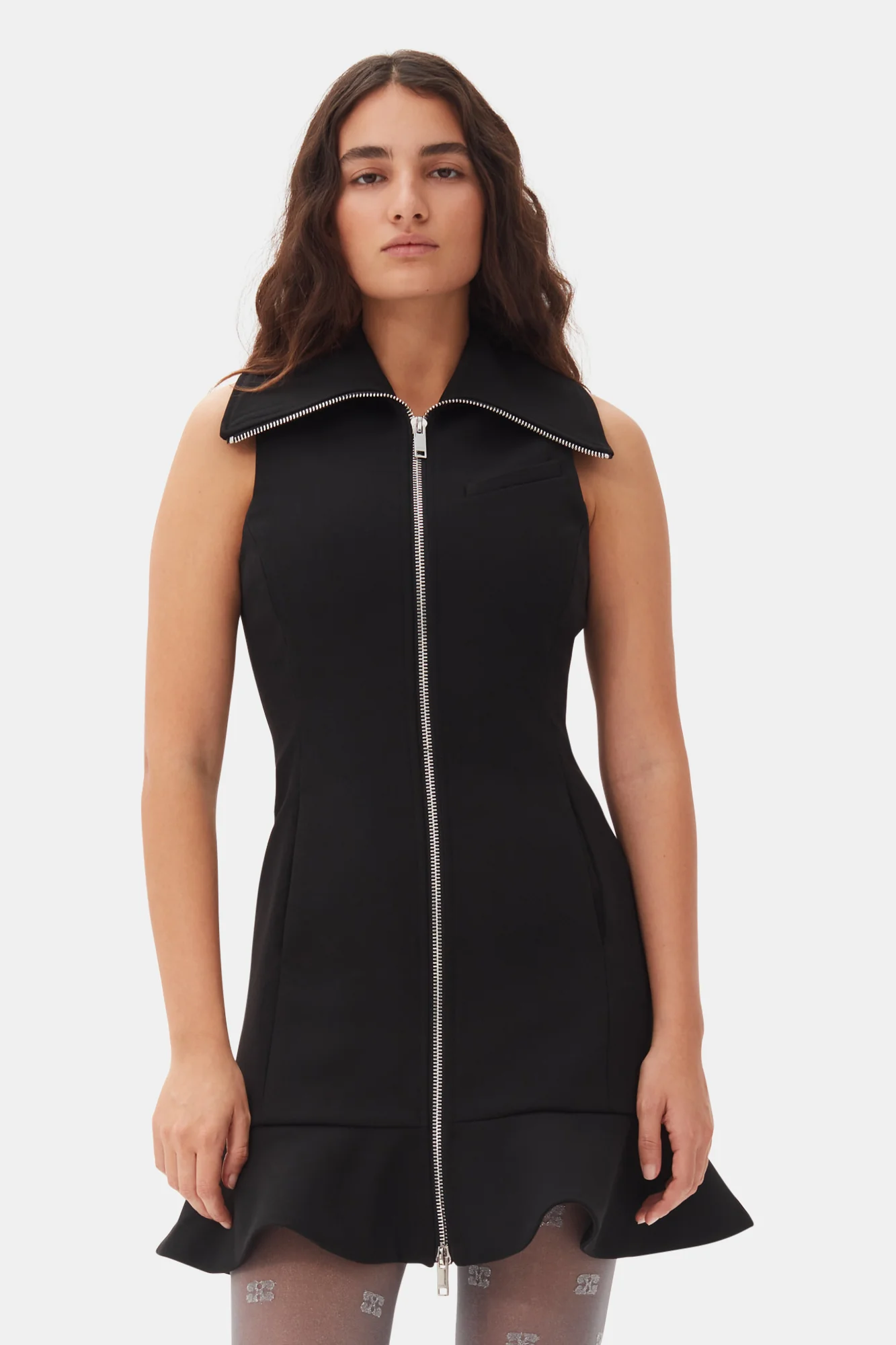Bonded Crepe Zip Closure Mini Dress | Black - Image 4