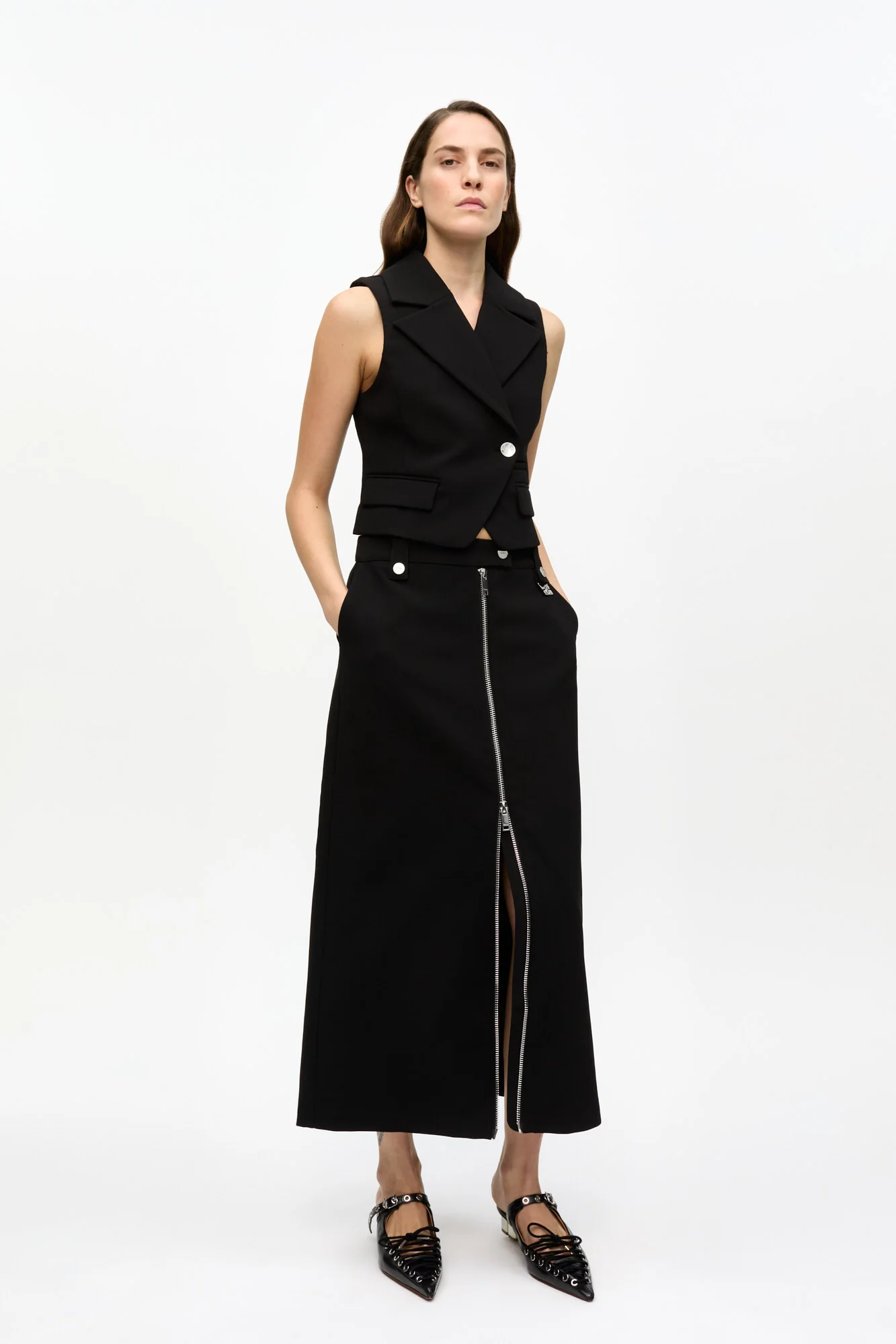 Bonded Front Zipped Crepe Skirt | Black - Image 3