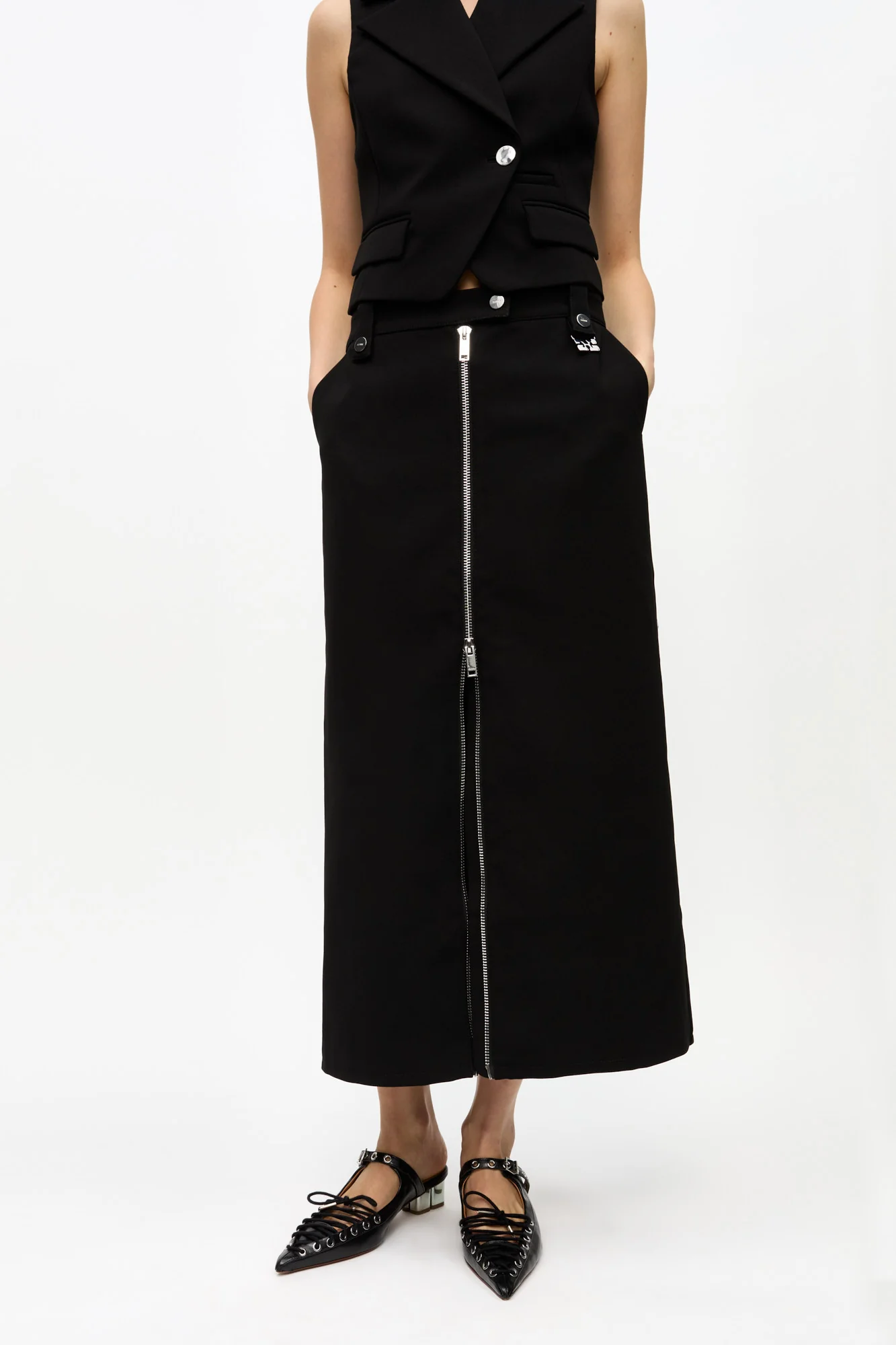 Bonded Front Zipped Crepe Skirt | Black - Image 4
